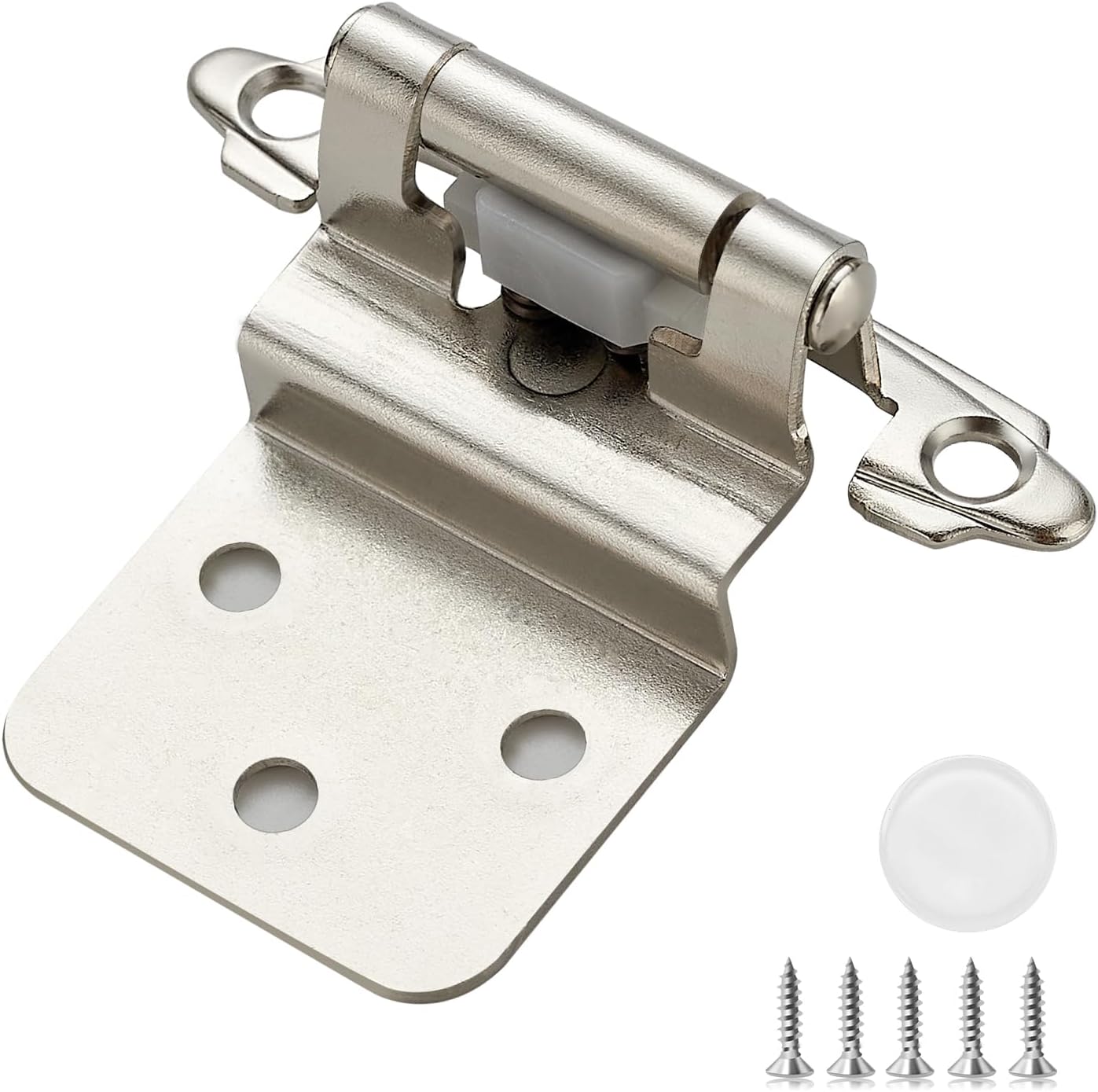 60 Pack (30 Pairs) 3/8 Inch Insert Kitchen Cabinet Hinges, Satin Nickel Self Closing Hinges for Kitchen Cabinet Doors, Semi-Concealed Cupboard Hardware, Face Mount Hardware, Silver