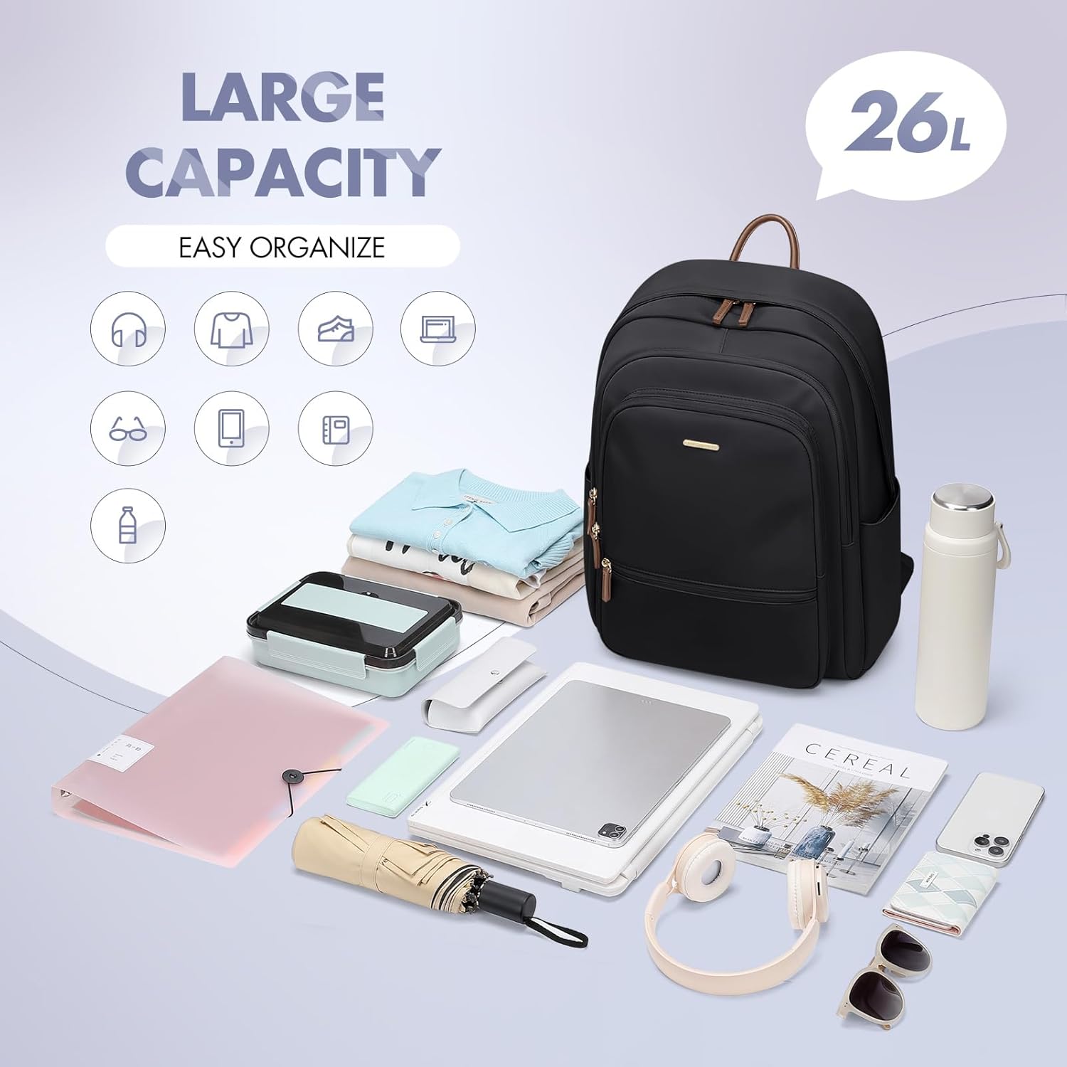 GOLF SUPAGS Backpack for Women Work College Travel Laptop Backpacks Multi-Functional Casual Daypack Teacher Nurse Everyday Bags Fits 15.6 Inch Notebook (Black) - Image 5