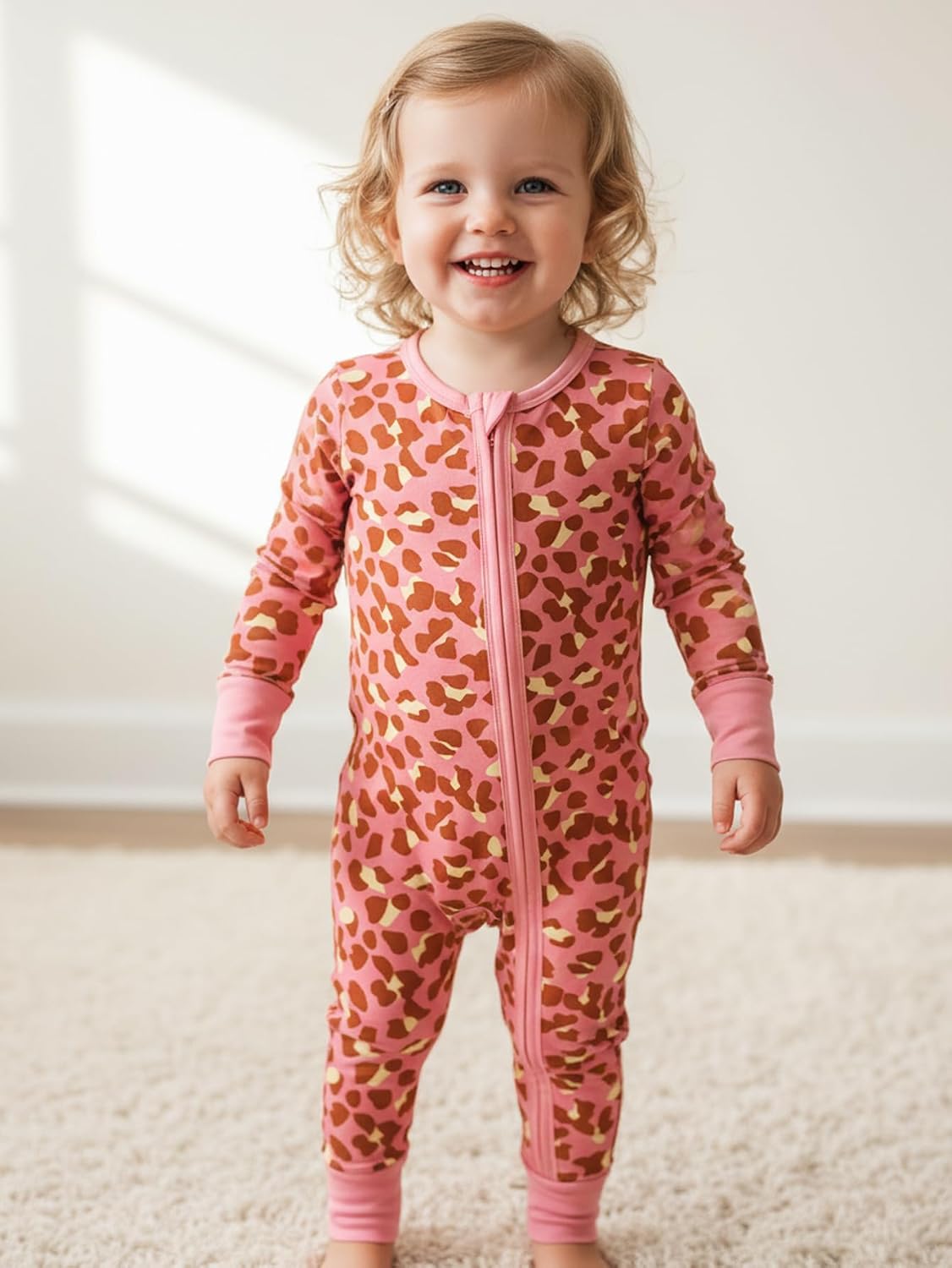 MOSSRIVER Bamboo Viscose Baby Long Sleeve Romper, Cute Pumpkin Prints Zipper Footless Jumpsuit, Toddler One-Piece Outfits