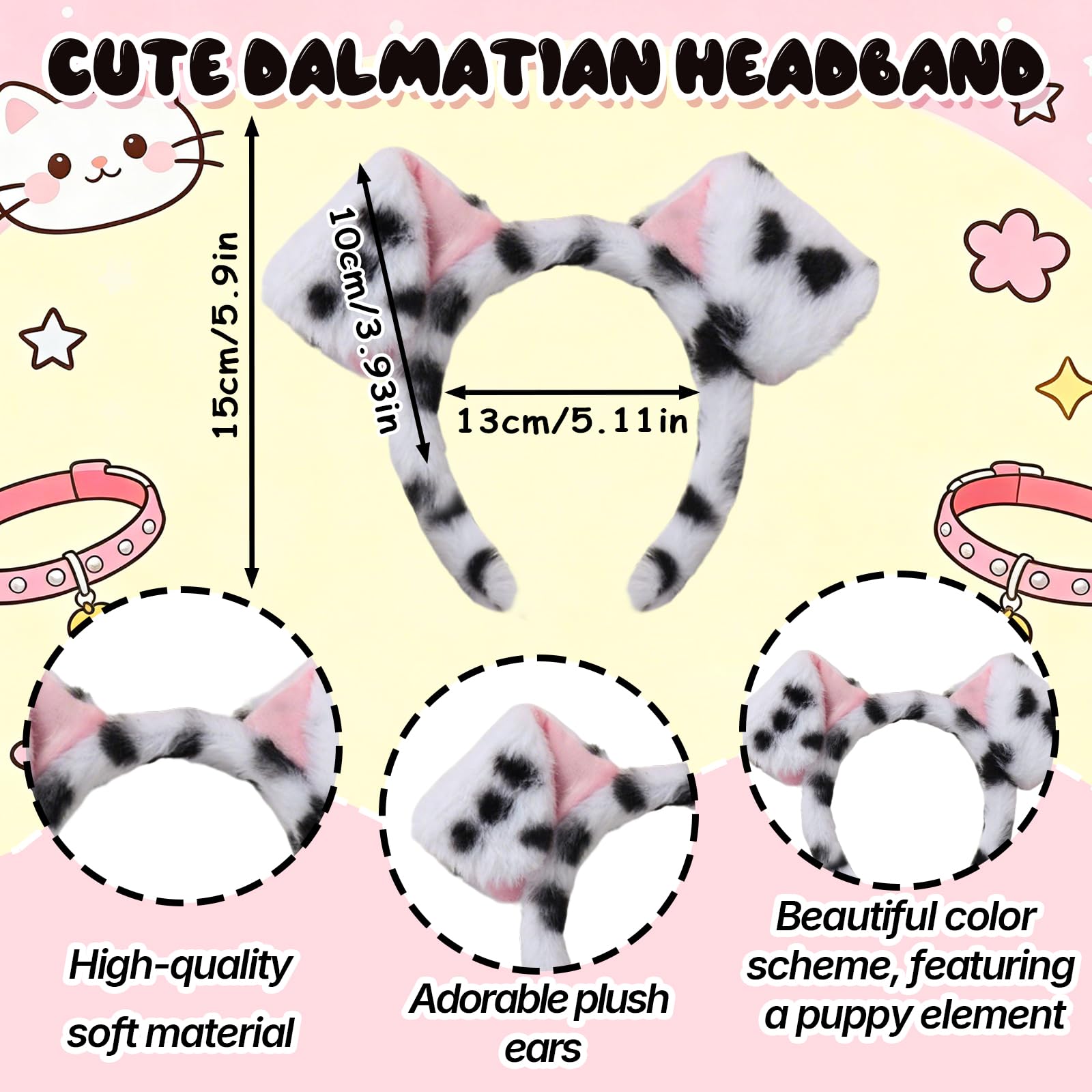 YAEGIMHT Dalmatian Dog Costume Accessories Set Dalmatian Dog Ears Headband Velvet Collar Dalmatian Fancy Dress Up for Carnivals Halloween Cosplay Dog Party World Book Day (4) - Image 4