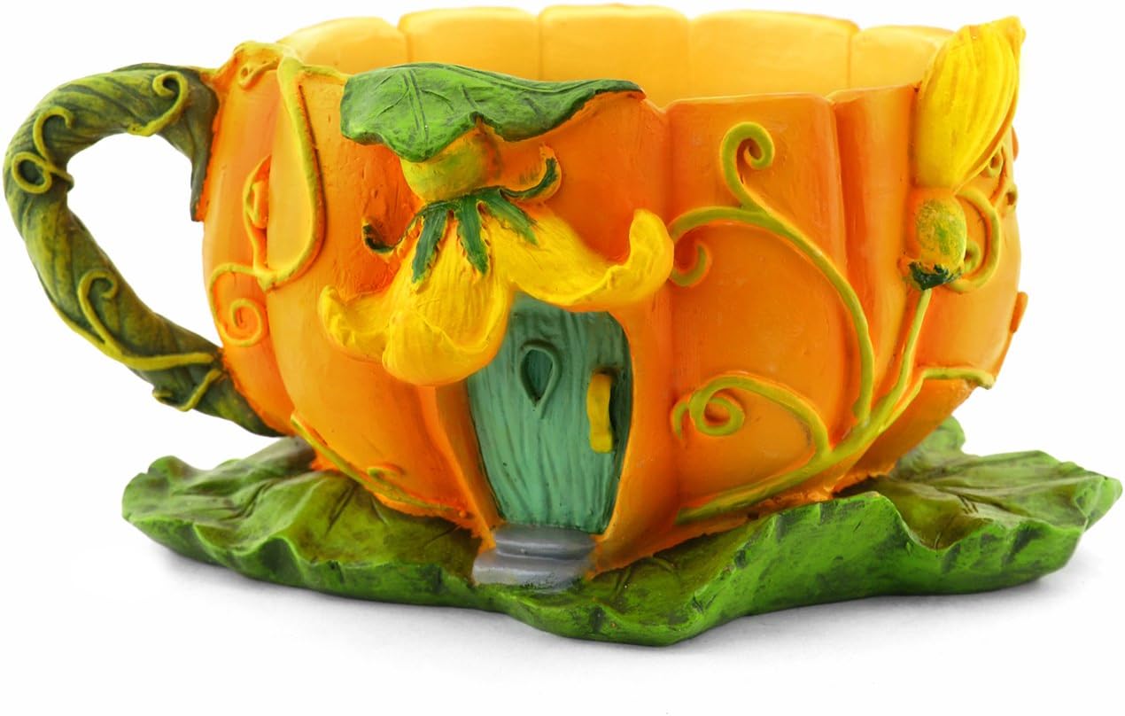 Miniature Fairy Garden Pumpkin Blossom Tea Cup Planter