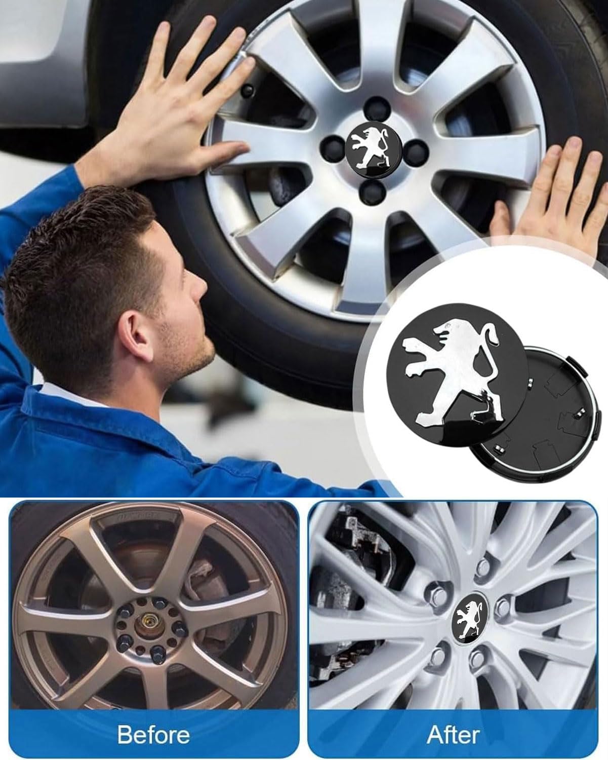 Juego De 4 Tapacubos Centrales Para Peugeot De 60 Mm – Plástico ABS, Fáciles De Instalar, Decoración Para Llantas Originales, Color Negro