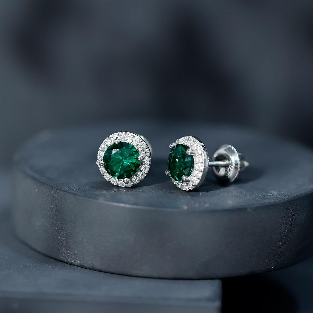 Lab-Grown Colombian Emerald & Recycled Silver Leaf Stud Earrings – Set of 3 (Vegan, Palm-Oil Free) view 4