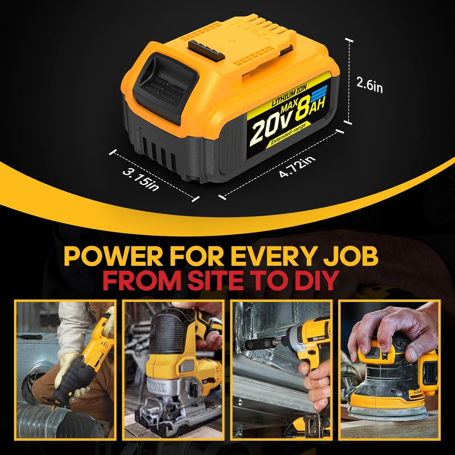 8Ah Replacement Compatible for Dewalt 20V Max Battery with High Capacity Batteries Cordless Power Tools 20 Volt DCB201 DCB203 DCB204 DCB205 DCB205c DCB205-2CDCB205-2 DCB206 DCB2108 2 Pack - Image 6