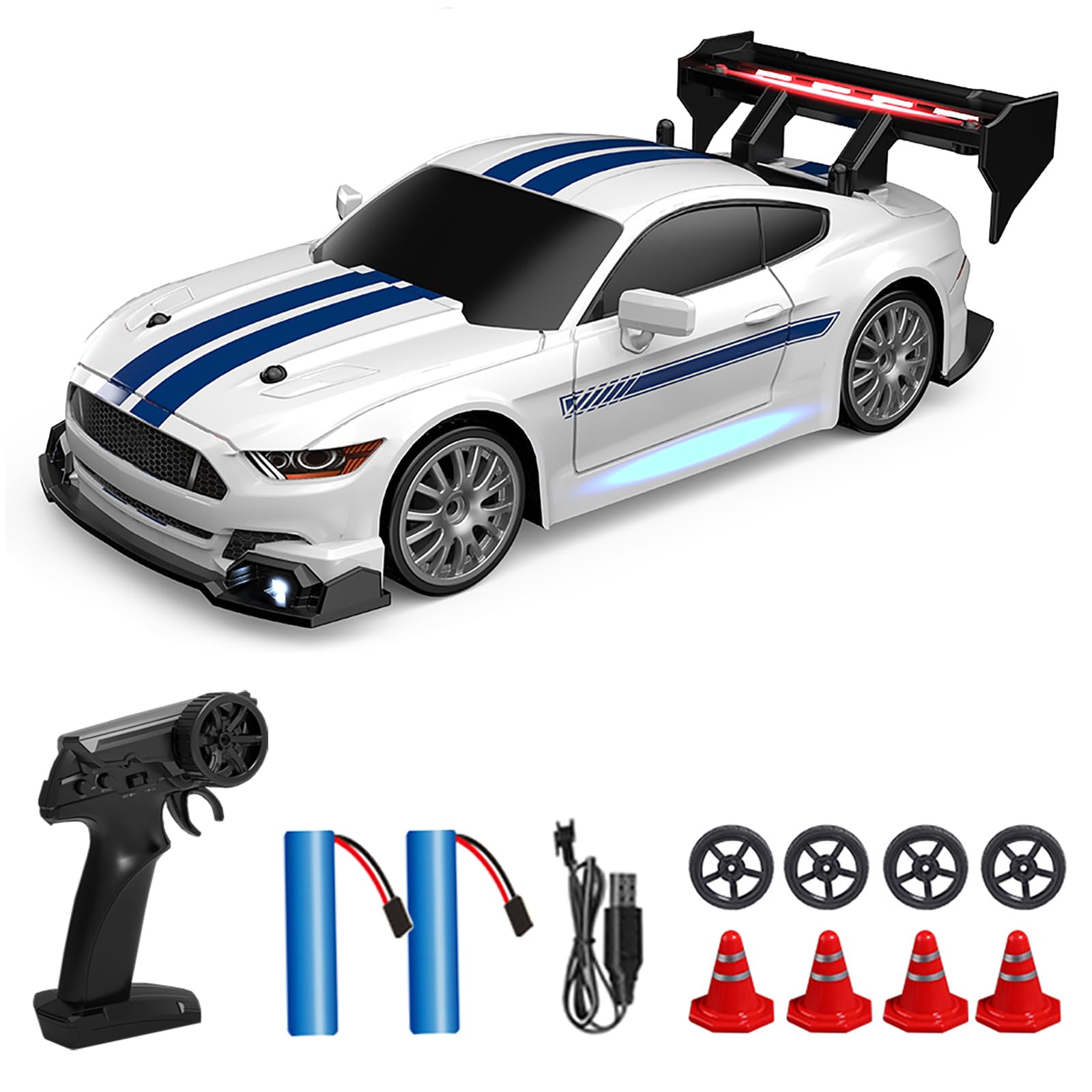 1:24 Scale RC Drift Car, 30KM/H 4WD 2.4GHz Remote Control Cars with LED Light, Racing and 4 Drifting Wheels, High Speed RC Racing Cars Perfect Toy Gift for Teen Adults
