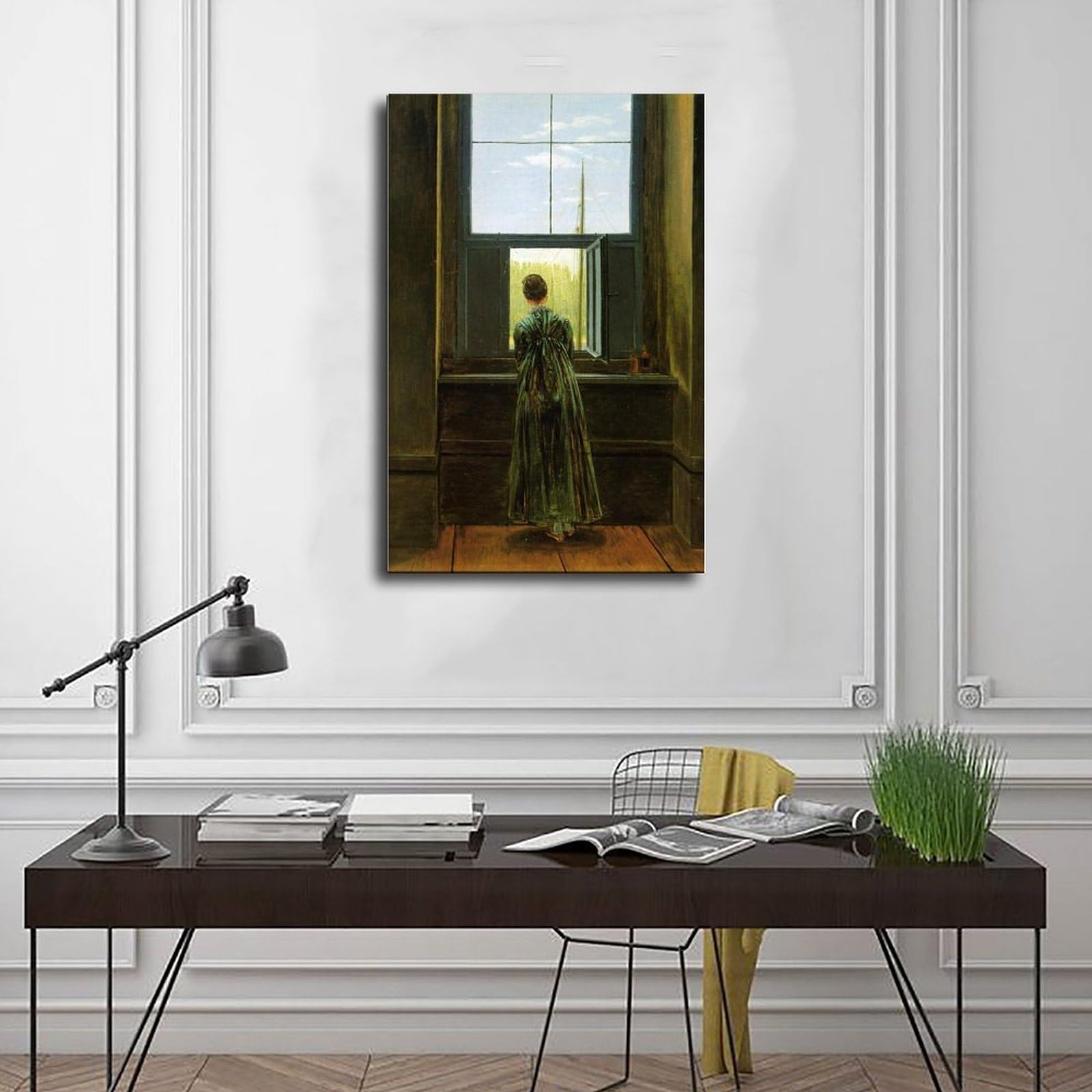 Póster de mujer en la ventana de Caspar David Friedrich para estética de habitación, lienzo para pared y marco impreso, 30,5 x 45,7 cm