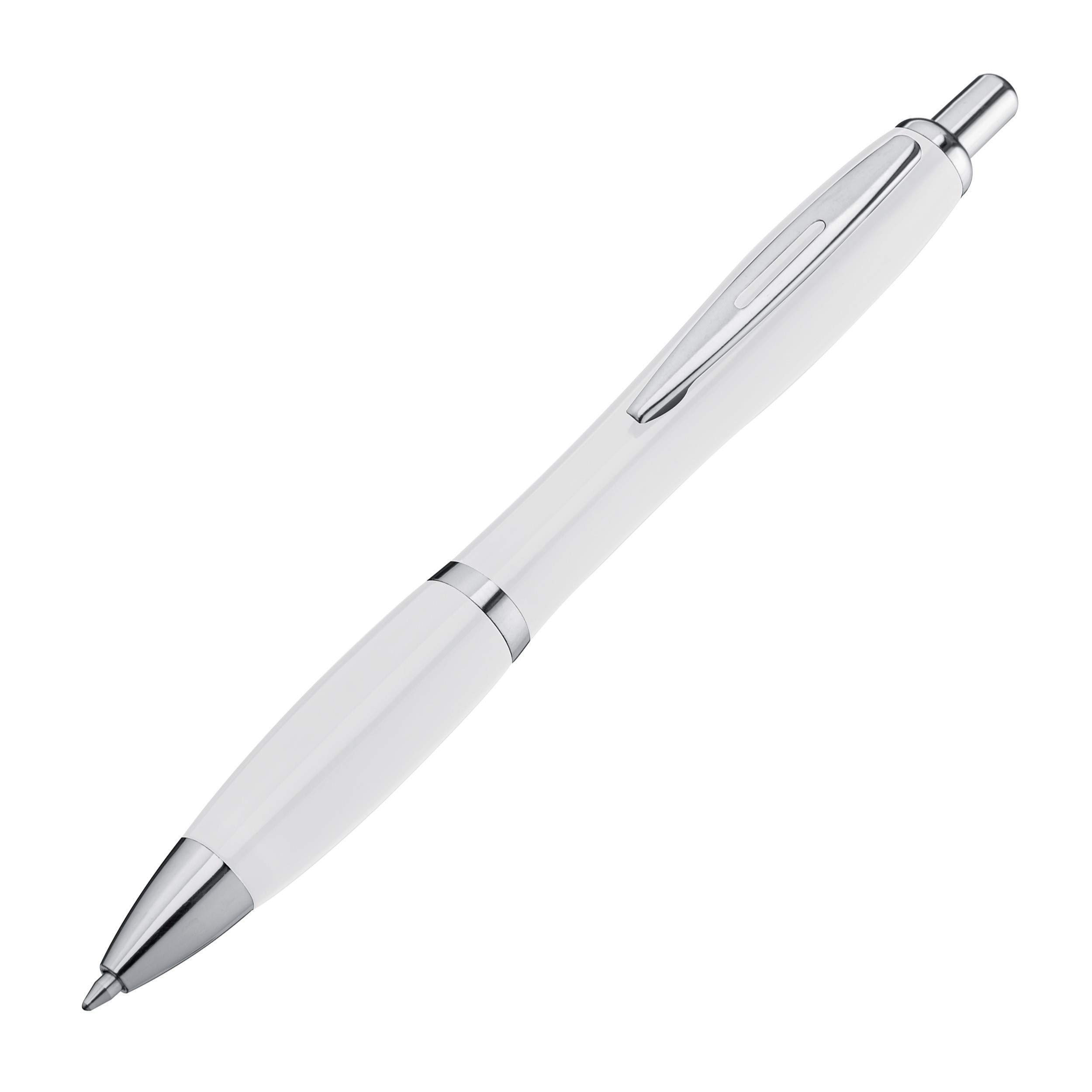 Schmalz Werbeservice Kunststoff Kugelschreiber Newport inkl. Druck mit Werbung/Logo/Druck/Werbedruck Kugelschreiber bedruckt Digitaldruck mehrfarbig (Menge: 100 Stück, weiss)