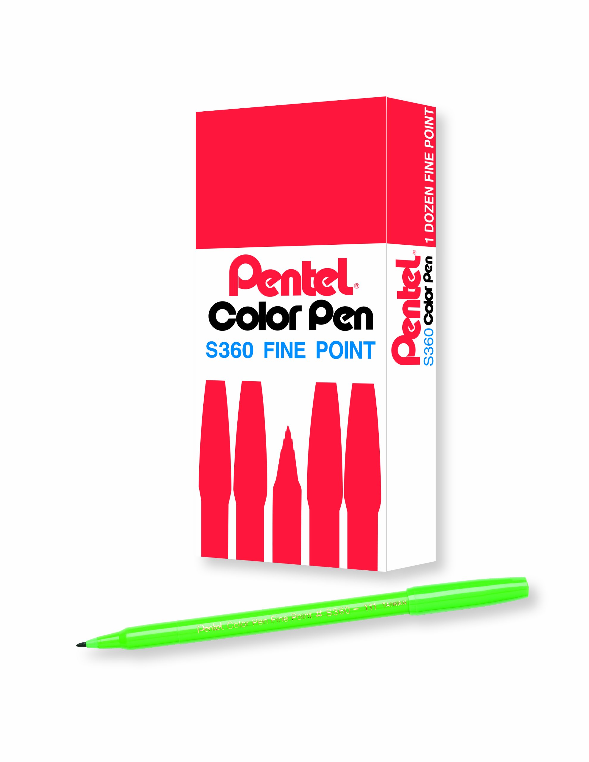 Pentel Arts Color Pen, Light Green, Box of 12 (S360-111)