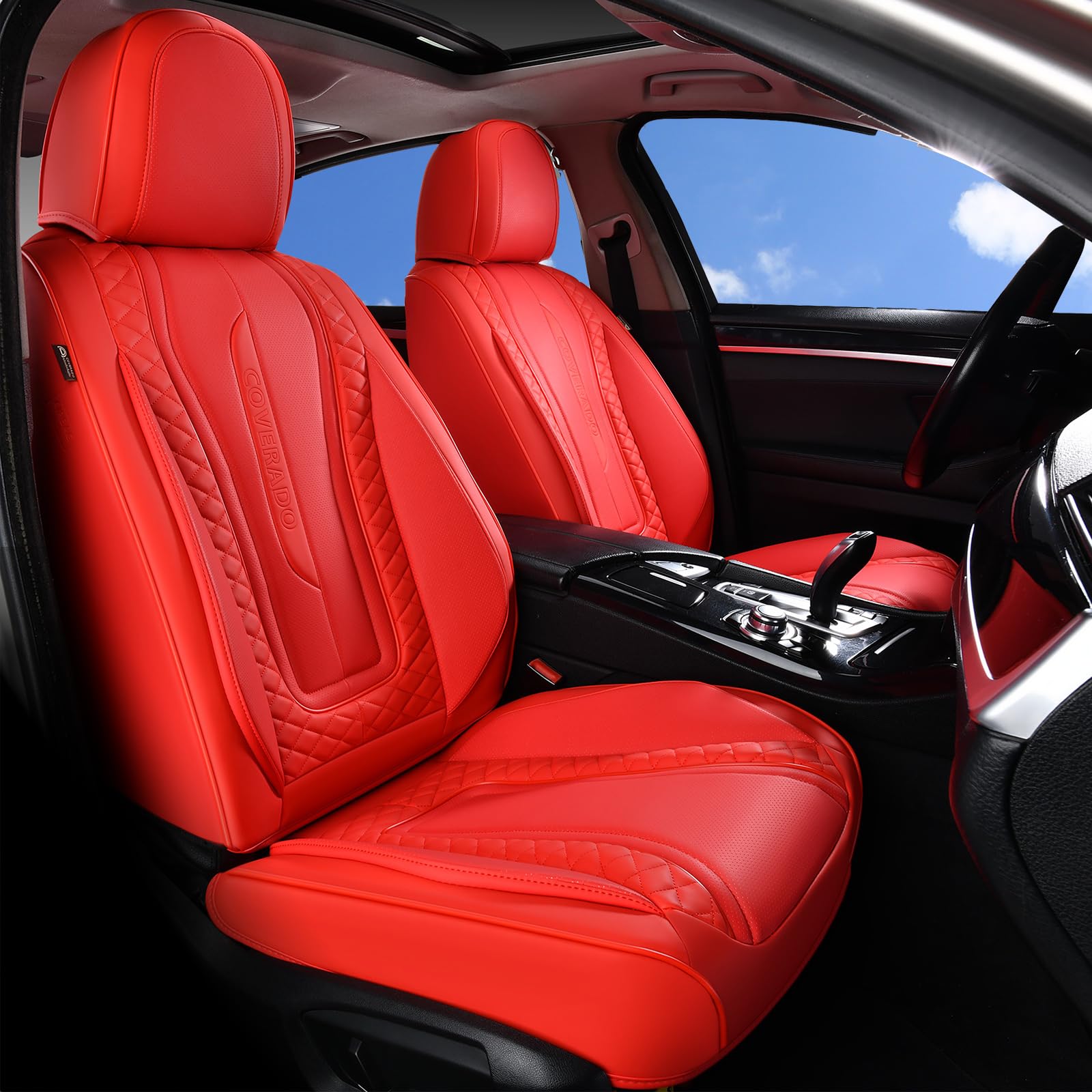 Coverado Car Seat Covers, Front Seat Cover 2-Pack, Faux Leather Waterproof Seat Covers, Car Seat Protectors,Driver Seat Covers Automotive Seat Covers Accessories Universal Fit Most Vehicles Red