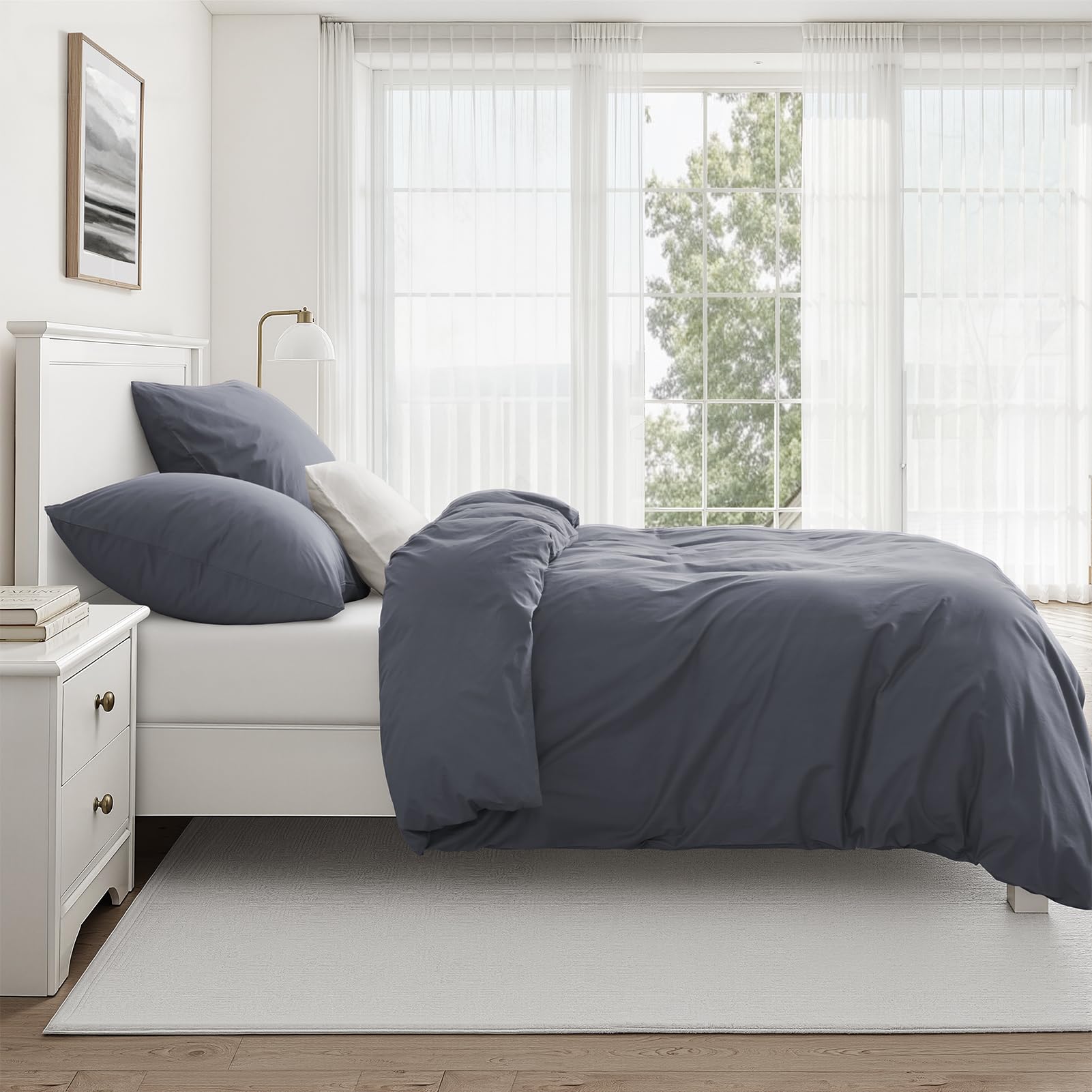 Funda Nórdica Cama 90 Gris, Algodón 100% Súper Suave con Cremallera, Certificación Oeko-Tex, 2 Fundas de Edredón 135x200 + 2 Fundas de Almohada 80x80 cm