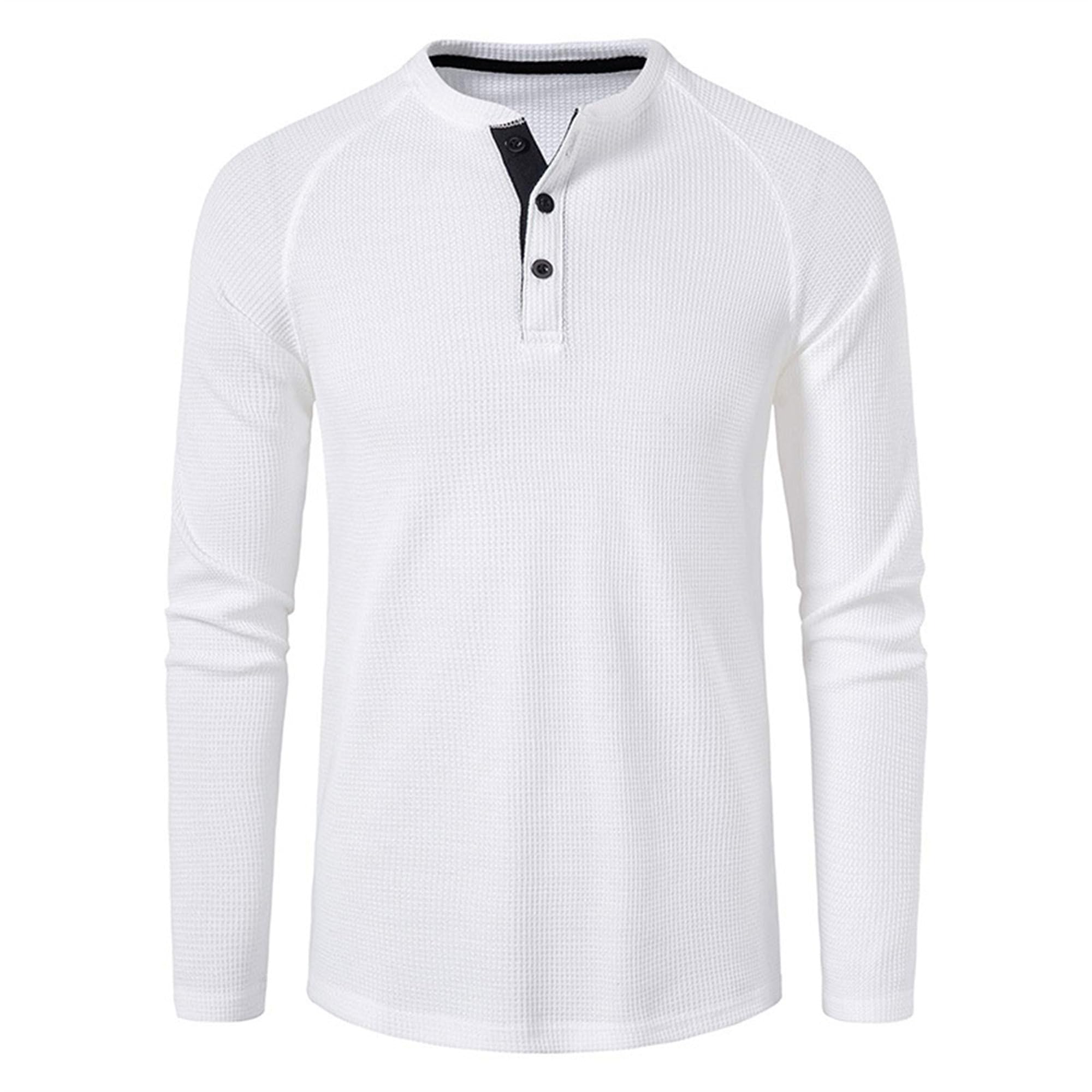 JEKE-DG Men's Long Sleeve Waffle Henley Shirts Casual Ribbed Slim Fit T Shirts Lightweight Fashion Pullover Shirts (Large,White)