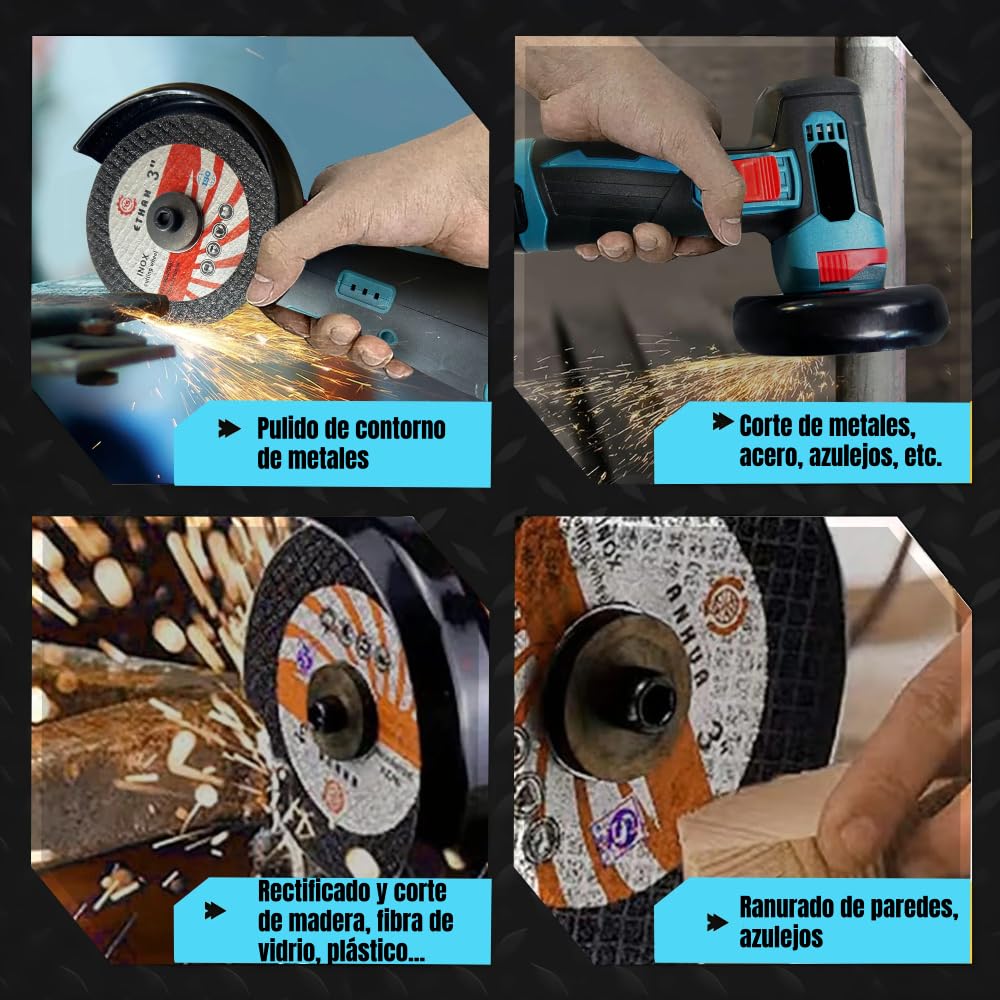 Mini Amoladora Angular Inalámbrica LHD de 18V con 2 Baterías, Cargador, 2 Discos de Corte y Maletín de Transporte.