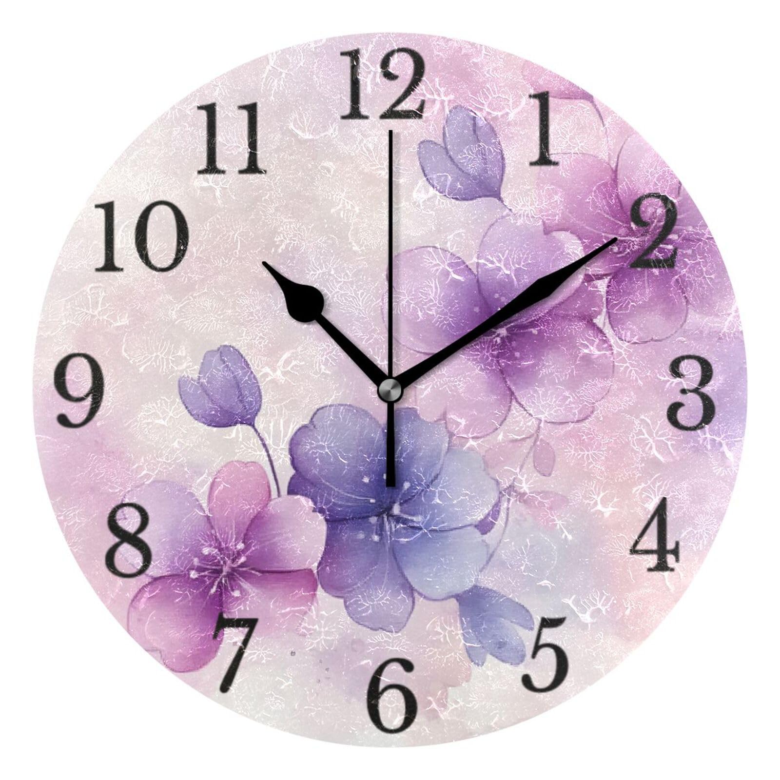 Horloge murale violette de 25 cm silencieuse et ronde Mnsruu pour la maison