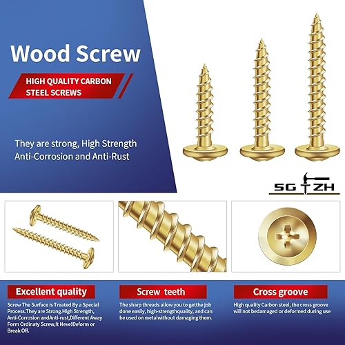 Miniatura 3 de SG TZH - Tornillo de madera #8 x 1 pulgada, 100 piezas de acero de aleación, cabeza de truss de rosca estándar de rosca rápida