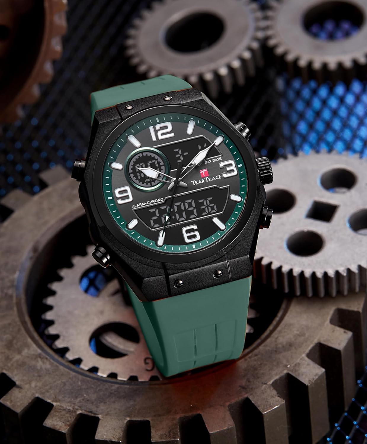 Men's Watch Analog-Digital Chronograph Waterproof Sport Watch Calendar Date Luminous Alarm Casual Work Hiking Running Wrist Watch with Second Hand and Silicone Strap - Image 6