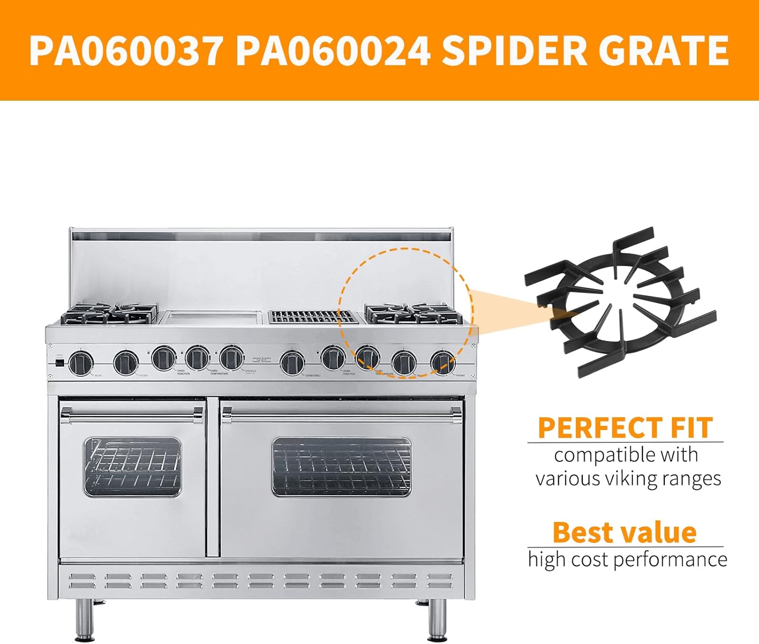 Upgraded PA060037 PA060024 Spider Grate Replacement for Viking Professional Range Parts Spider GrateVDSC305 VGIC305 VGIC365 Viking Gas Range Grate Stove Cooktop Burner Grate Cast Iron Rack Black