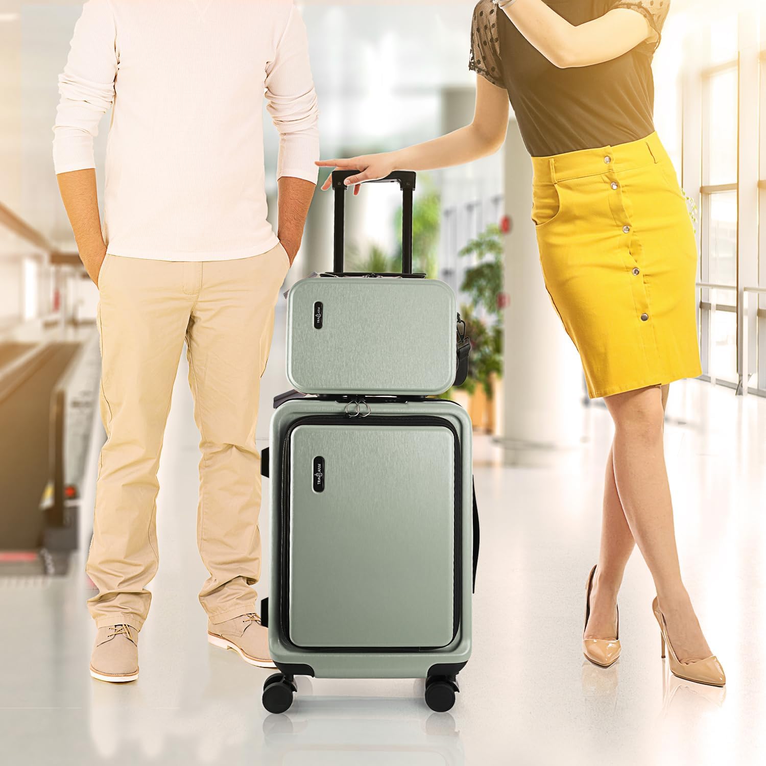 20 Inch Carry On Luggage 22x14x9 Airline Approved, Carry On Suitcase with Wheels, Hard-shell Carry-on Luggage, Durable Luggage Carry-On, Sage Green Small Suitcase with Cosmetic Case - Image 8