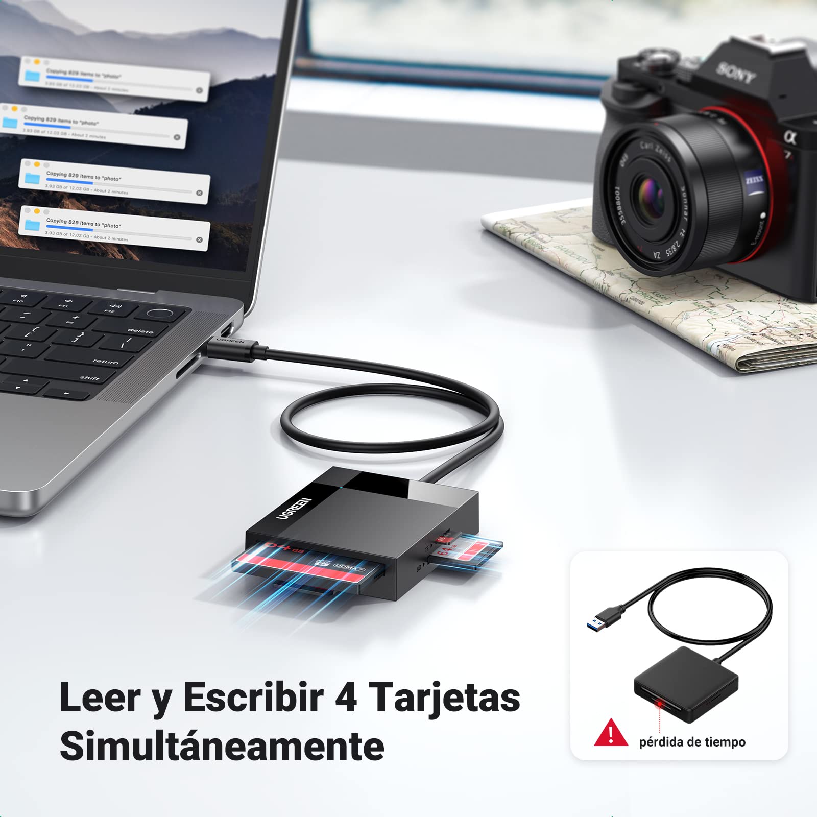 UGREEN USB C Lector de Tarjetas SD Micro SD CF MS 4 en 1 Adaptador Tarjeta de Memoria Compact Flash Card Reader Compatible con iPhone 17 Pro MAX Air MacBook iPad Air Galaxy S23