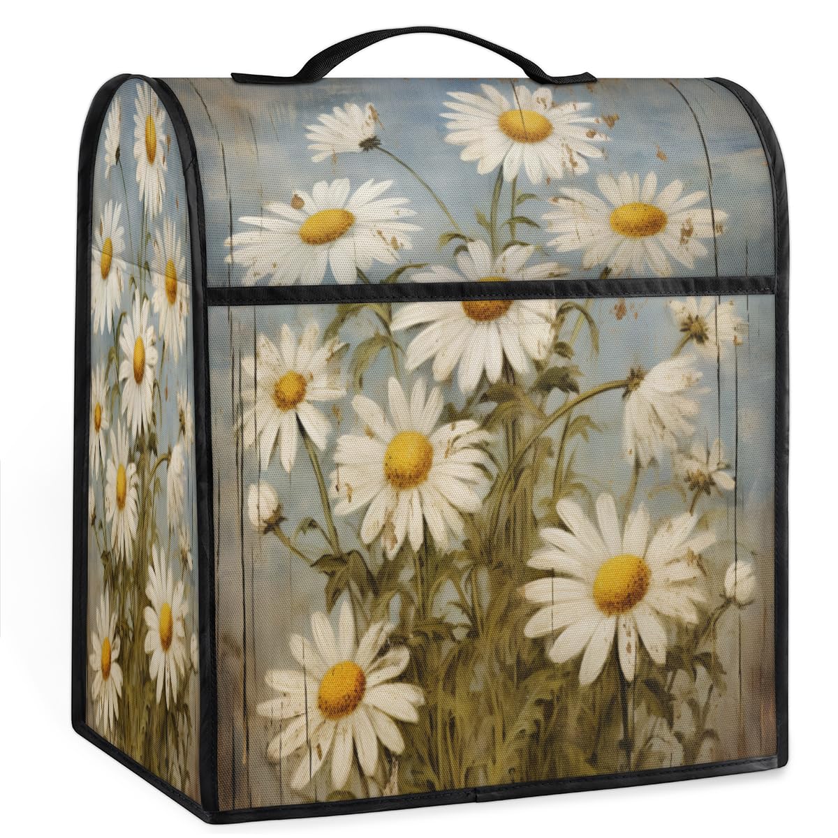 Coffee Maker Cover Daisy Wood Retro Kitchen Appliance Covers Small Appliance Covers Blender Cover Juicer Cover Dust Covers for Kitchen Appliances with Top Handle and Pockets,Washable,C985