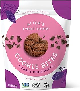 Alice's Sweet Tooth Double Chocolate Cookie Bites - Gluten-Free, Vegan, Crunchy Mini-Cookies - Plant-Based, Dairy-Free, Grain-Free, Soy-Free, Kosher – 5.5 ounces