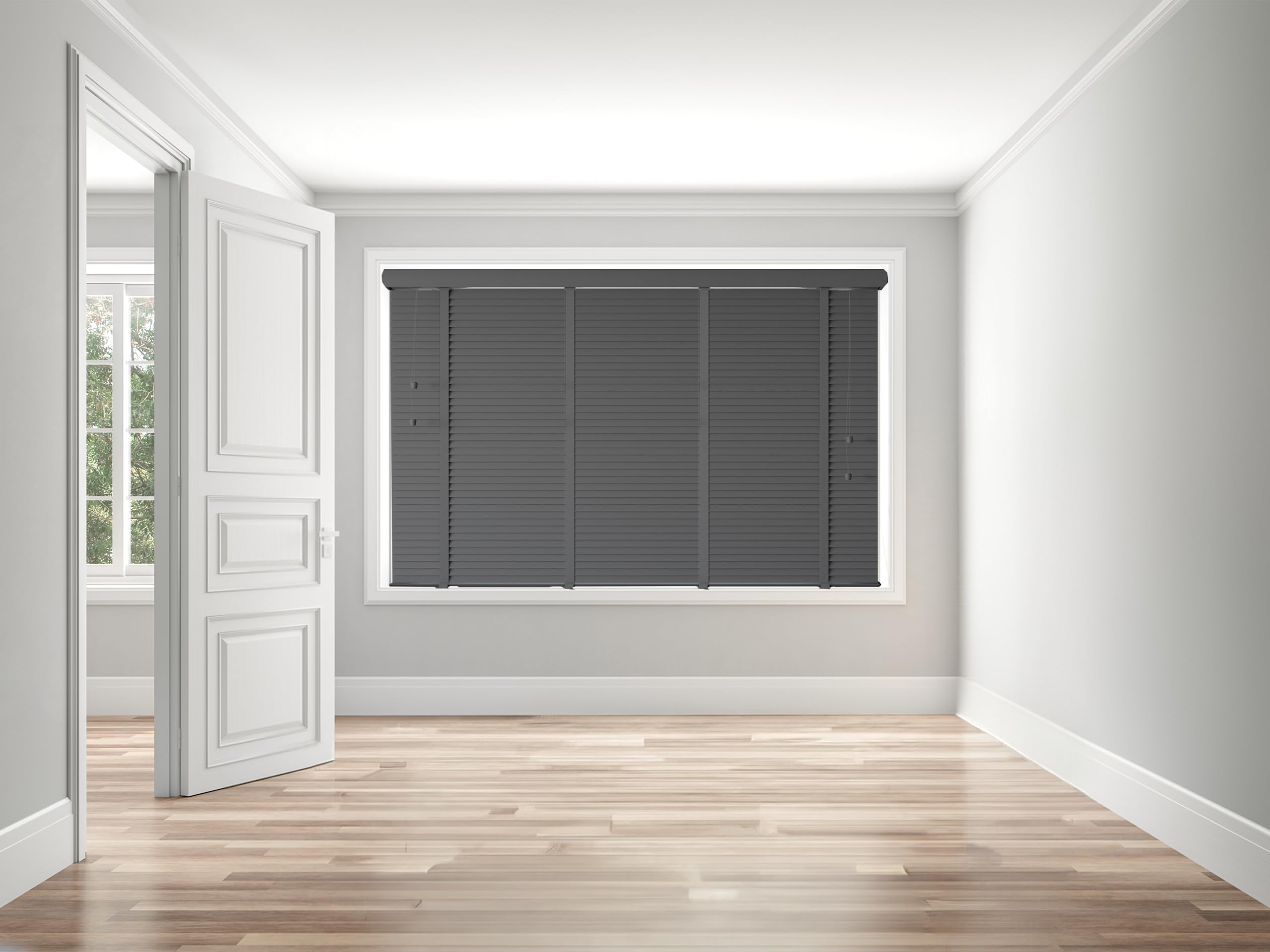 Made to Measure Faux Wood Venetian Blind 50mm Slats Wood Grain Pattern Deluxe Taped Dark Grey 195cm Width x 200cm Length
