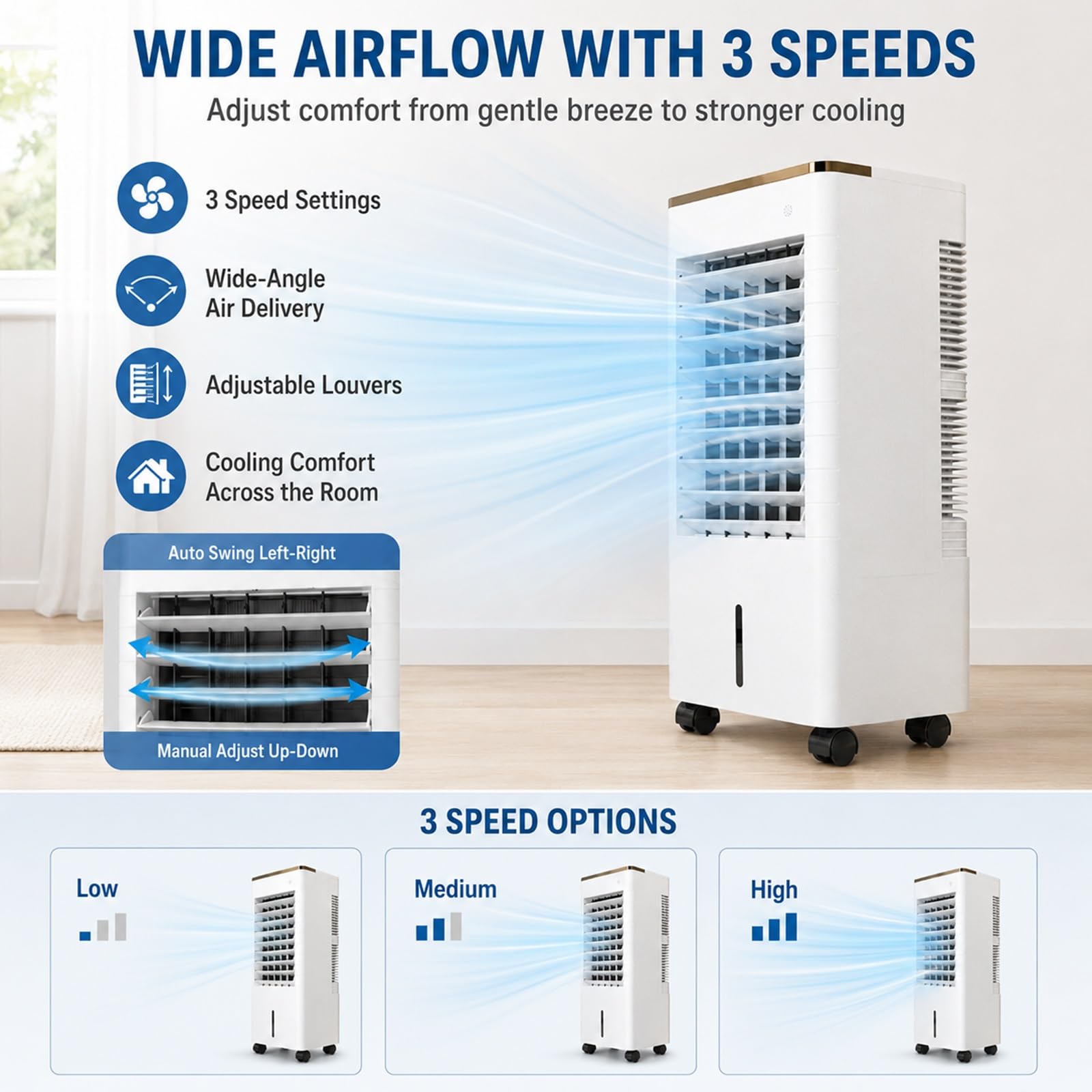 Climatizador Evaporativo con Depósito de Agua y Control Remoto para Dormitorio y Oficina