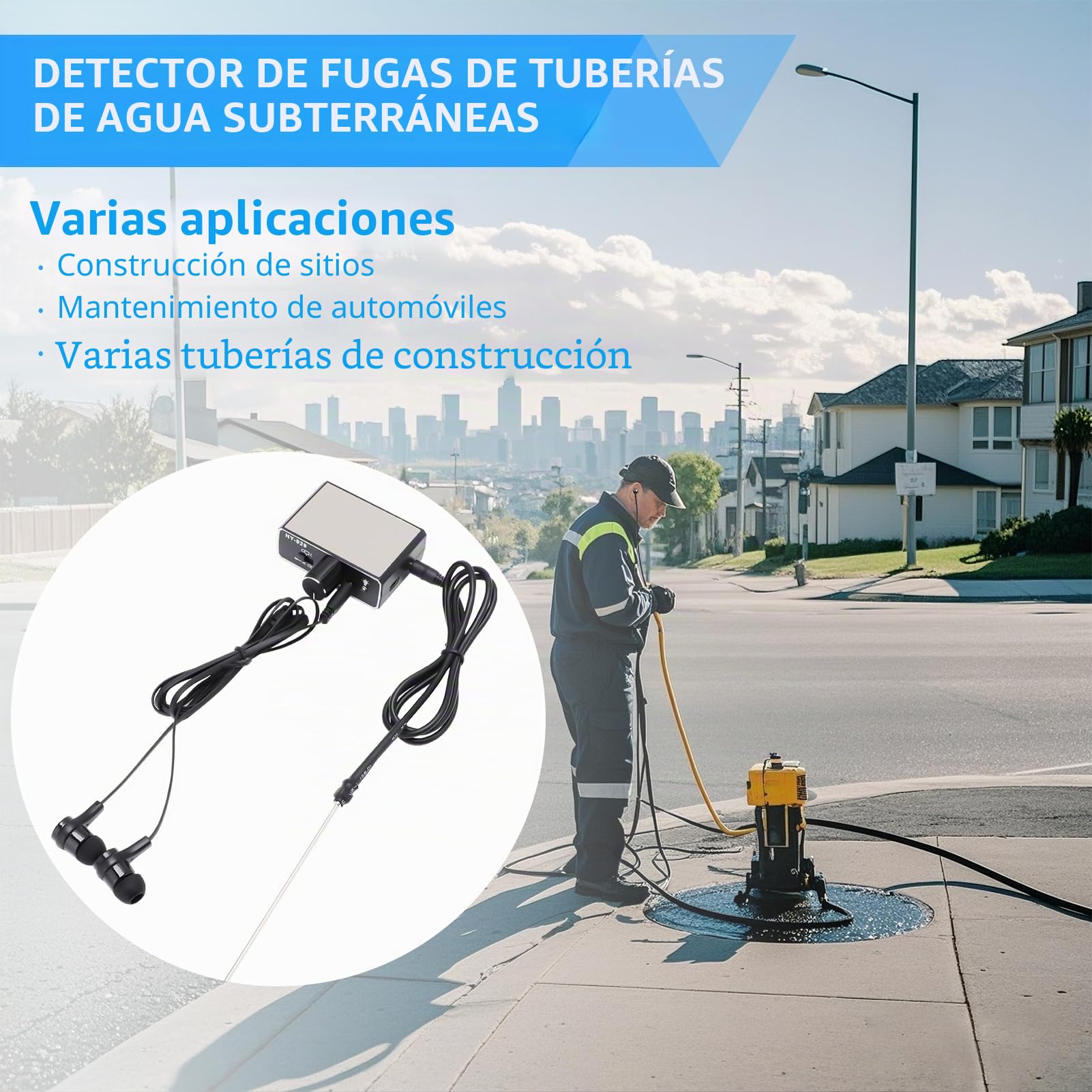 Detector de fugas de tubería de agua ZEMBSOYA ZEMBSOYADTleak detector de fugas de agua subterráneo acústico inteligente de alta sensibilidad para mantenimiento de coche y sitio de construcción