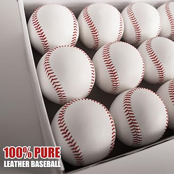 Leather Baseball 12/6 Pack Official League Grade Baseballs Competition Level Baseball Balls Training Practice Baseballs for Youth/14U Pitching, Throwing, Baseball Gifts