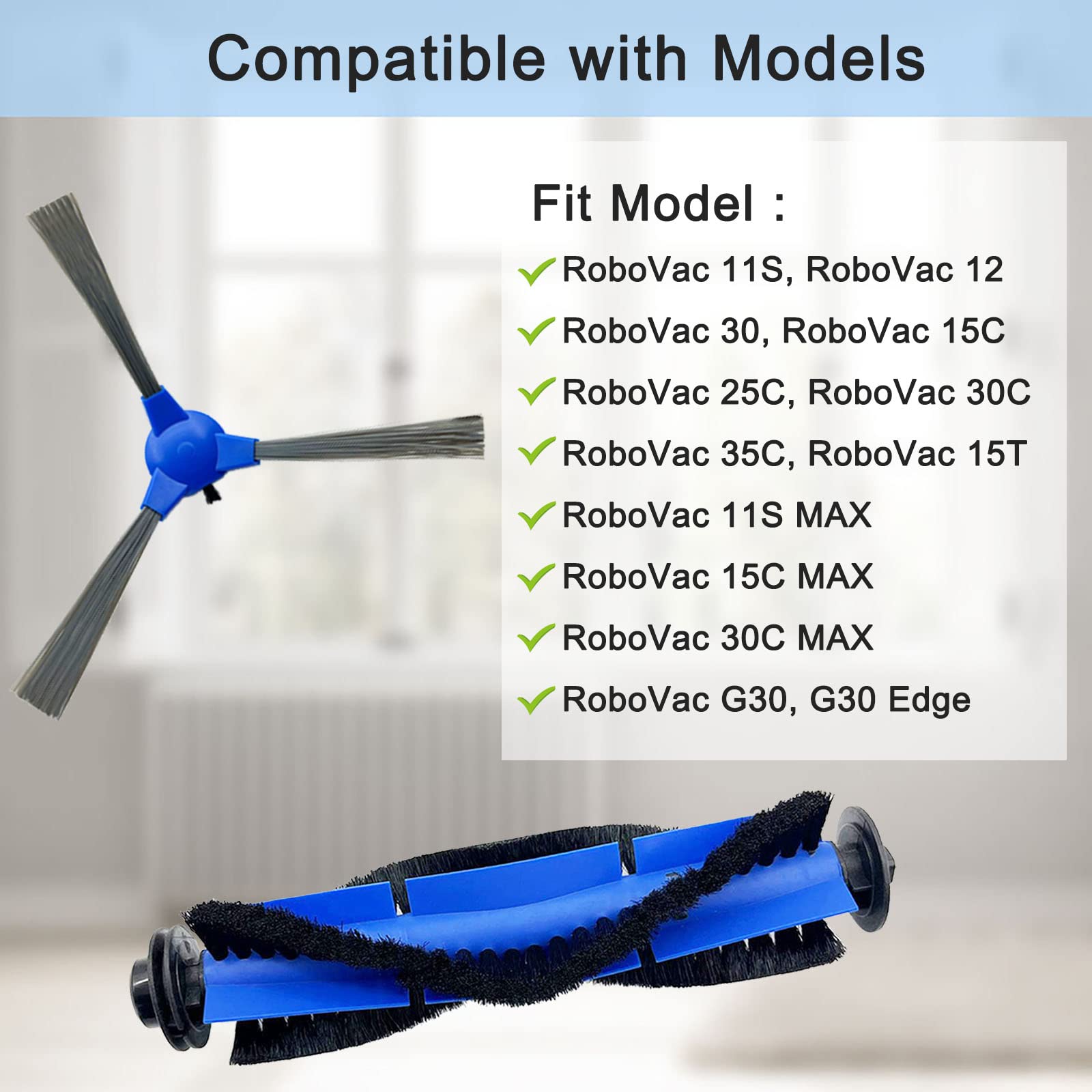 Tivcroxs Paquete de 10 piezas de repuesto compatibles con aspiradoras robóticas Eufy RoboVac 11S, 30C, G30, 30, 11S MAX, 30C MAX, 15T, 15C, 12, 35C, 11S MAX, G30 Edge, 2 cepillos rodantes, 8 cepillos
