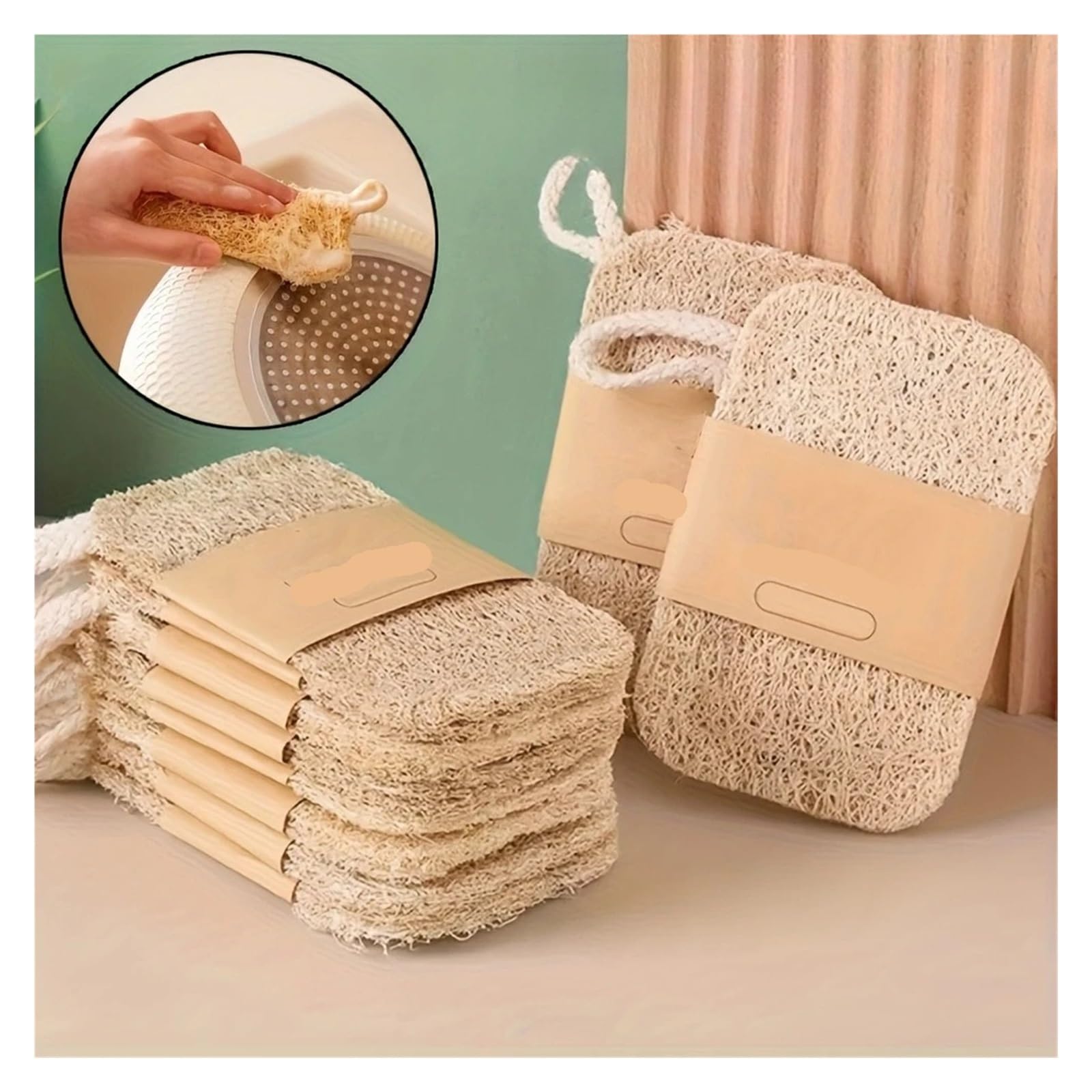 Lot de 30 éponges en luffa naturel for la vaisselle, tampons à récurer, faciles à nettoyer, for la cuisine et la maison(30pcs)