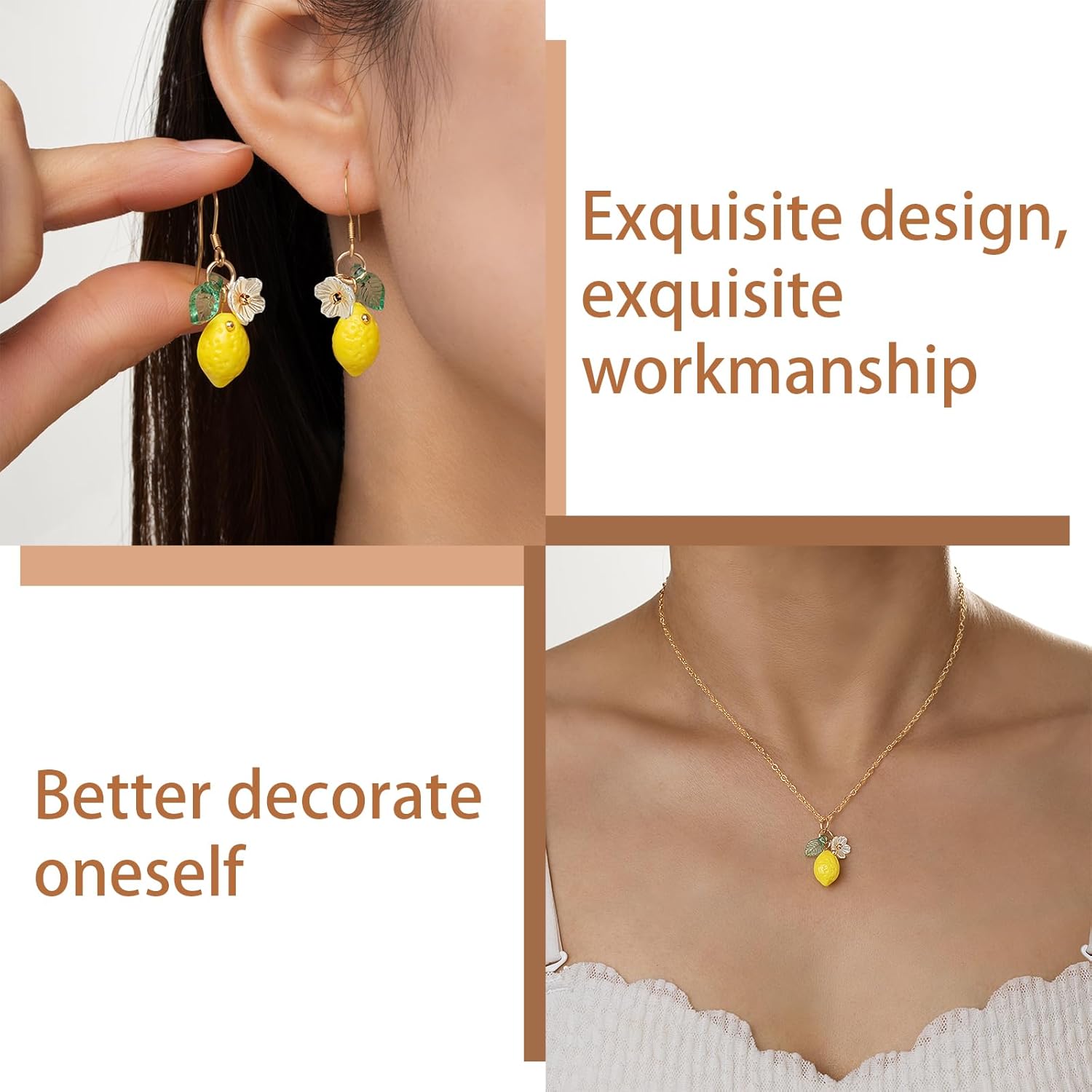 Cute Fruit Jewelry Set with Lemon Necklace and Earrings, Lightweight Fruit Themed Jewelry for Summer Daily Wear Stylish and Refreshing Accessories for Women, Premium Gifts on Anniversary Birthday - Image 3