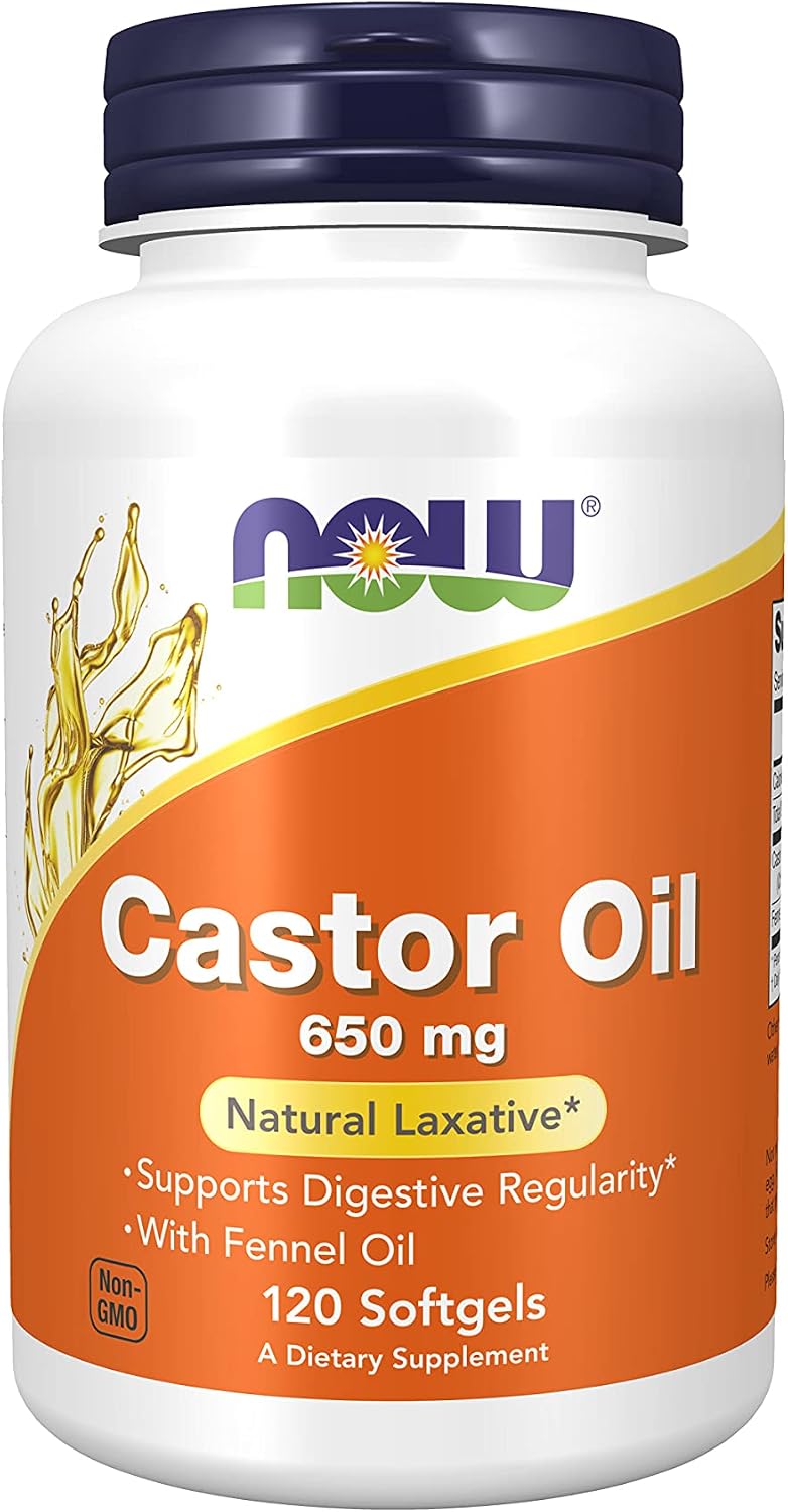 NOW Supplements, Castor Oil 650 mg with Fennel Oil, Natural Laxative*, 120 Softgels