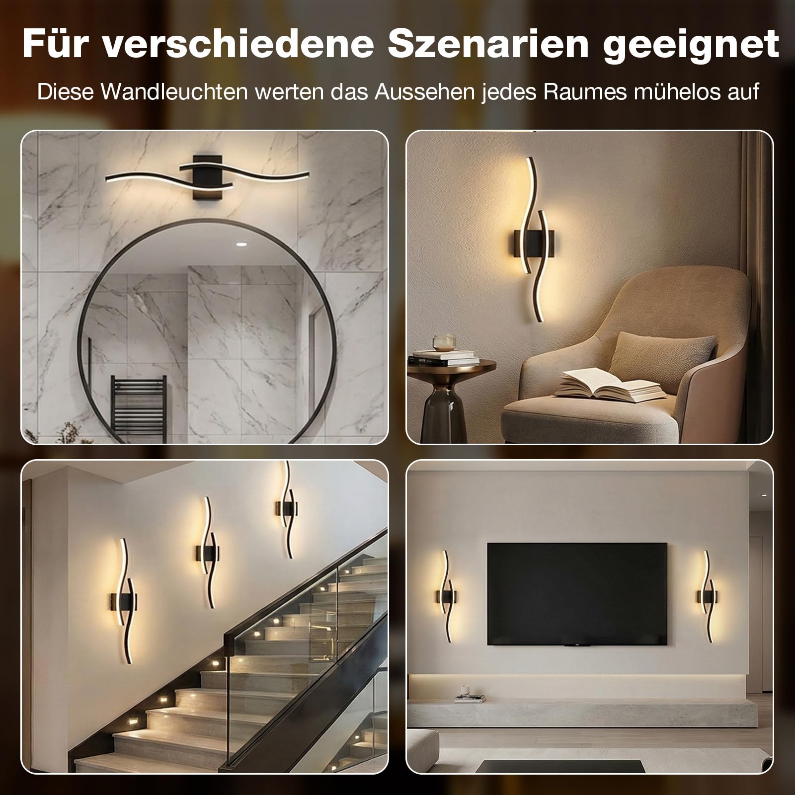 Wandleuchte Akku 2er Pack, Kabellose LED Wandlampen Dimmbar Wohnzimmer 60cm