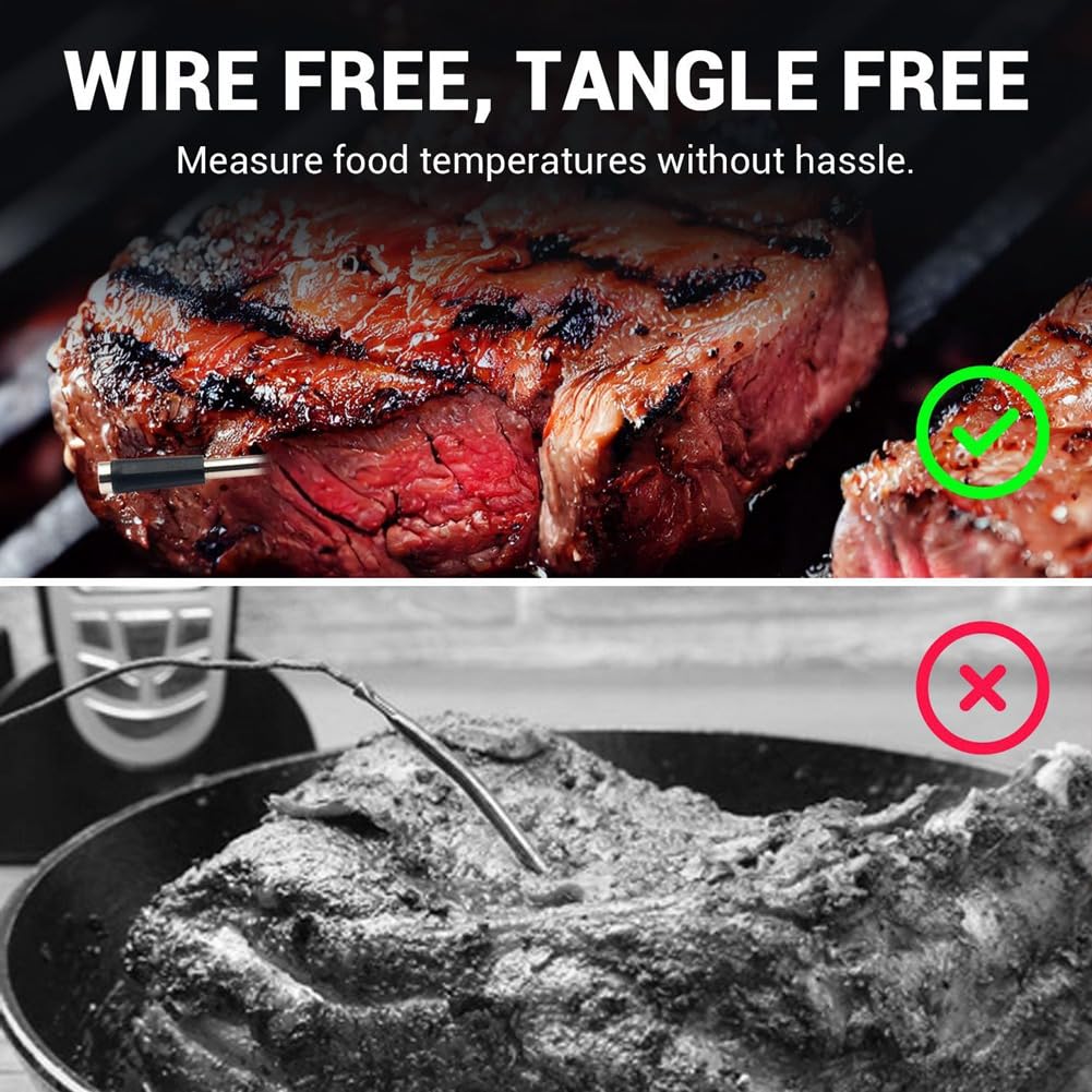Bezprzewodowy termometr do mięsa, cyfrowy Bluetooth, podwójne sondy, termometr do grilla z ekranem wyświetlacza do frytownicy powietrznej