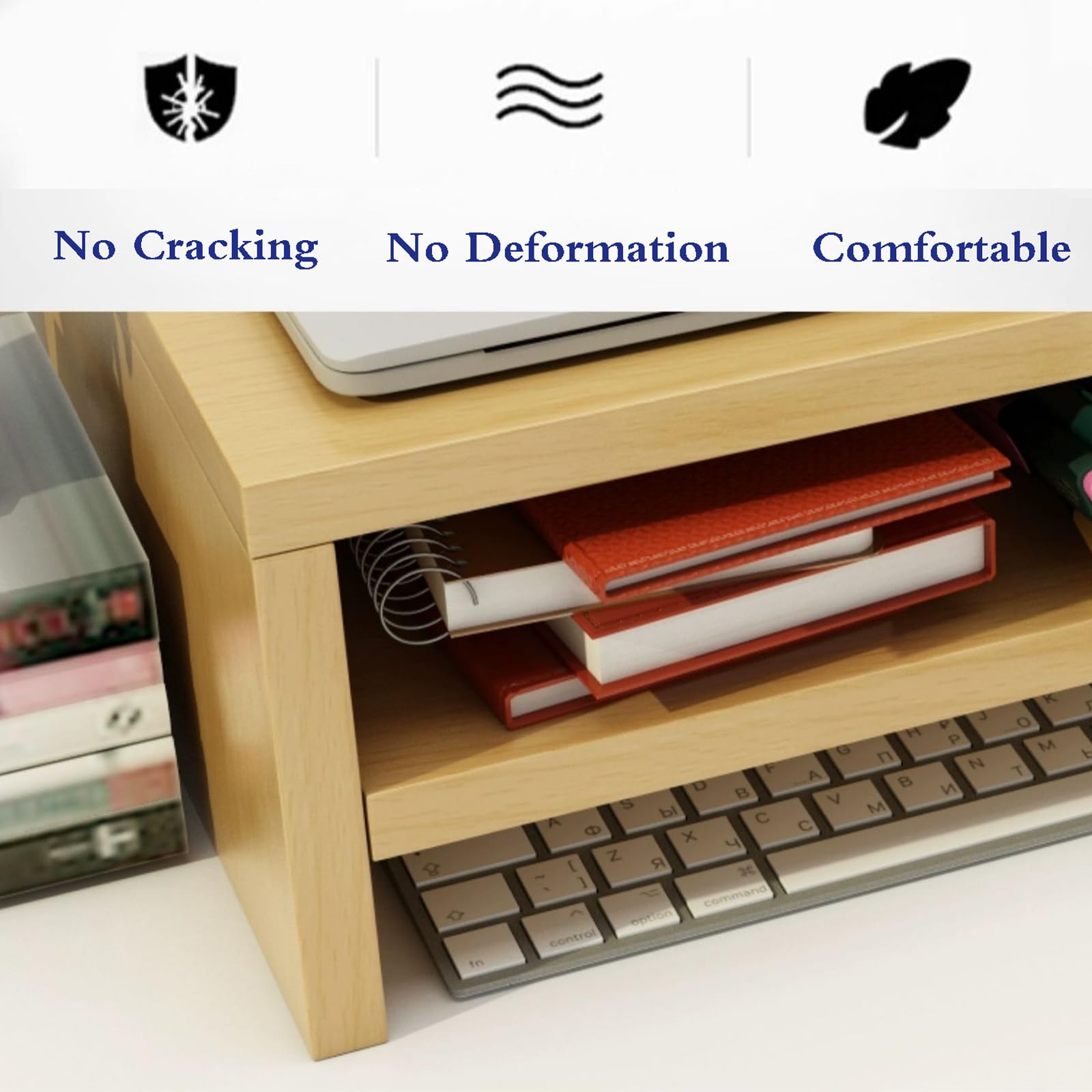 Supporto per Monitor,Supporto per Monitor da Scrivania,Supportos per Monitor in Legno per ScrivaniaSupporto per Monitor Pc in Legno,con Spazio di Archiviazione,per Tavolo Scrivania