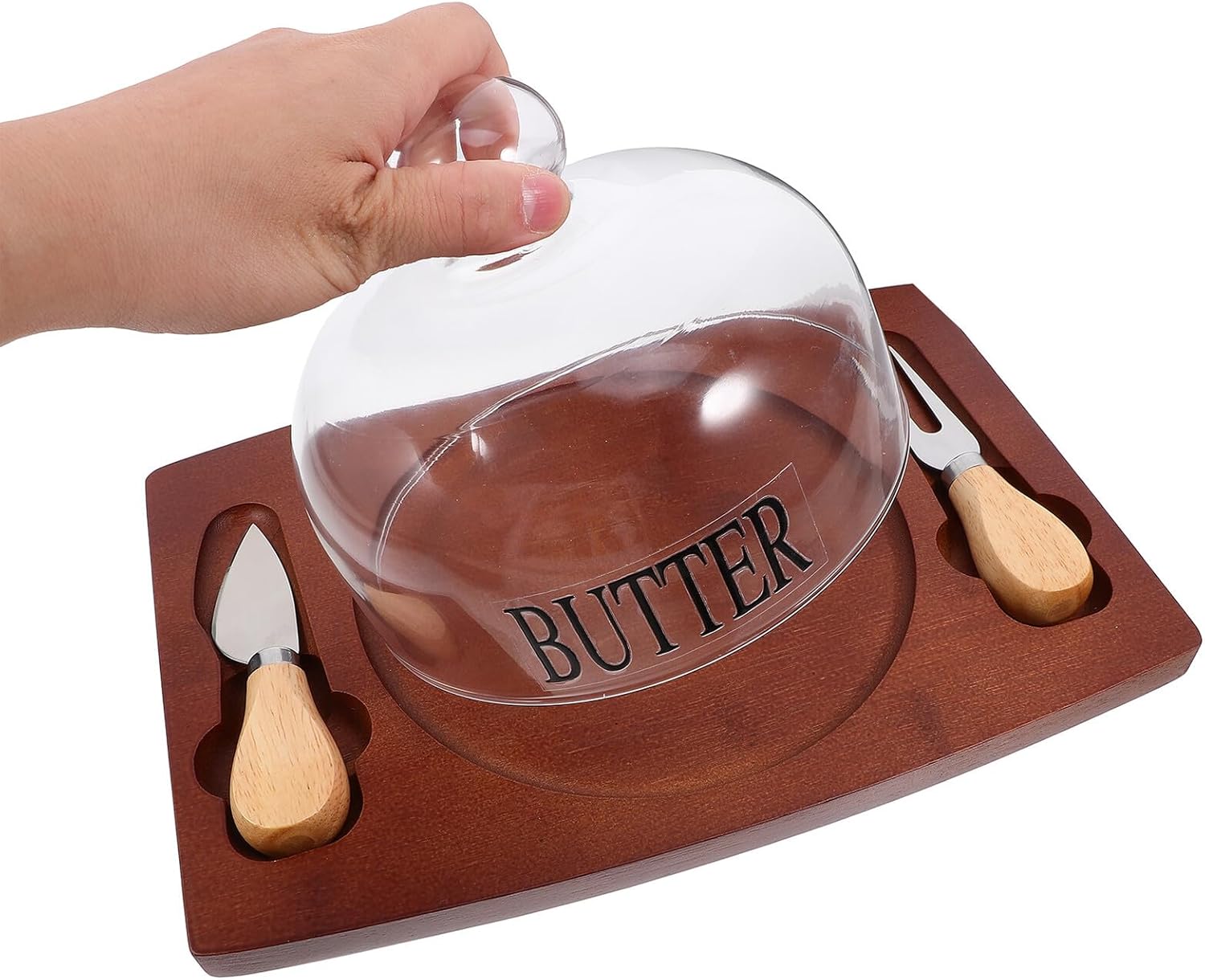HANABASS Butter Dish with Lid and Double Cutter Deep Brown Household Butter Box for Refrigerator Storage with Tray for Kitchen and Dining Use