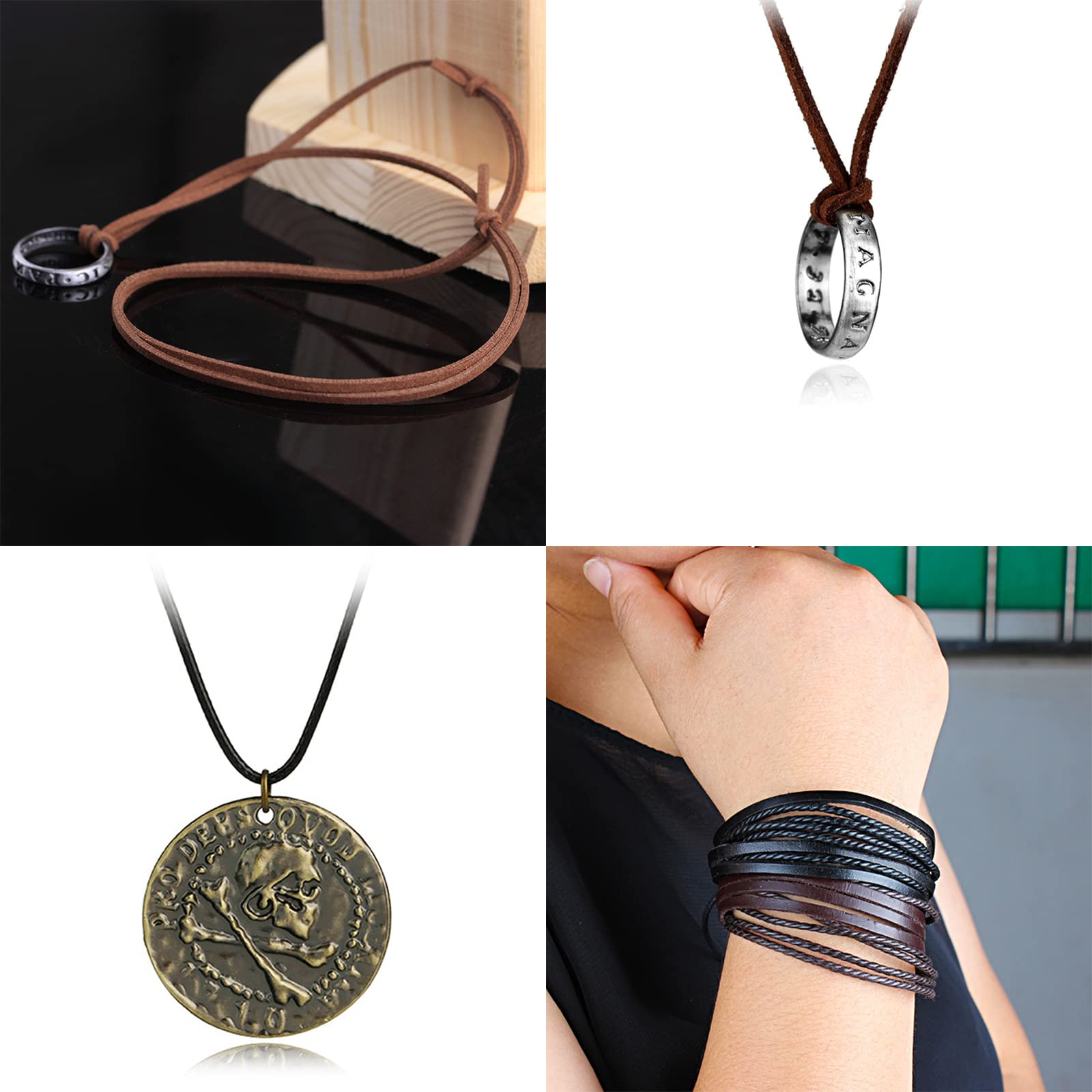 29 pezzi Uncharted 4 gioielli Drake inciso teschio bronzo moneta ciondolo collana portachiavi adesivo set anello ciondolo collana in pelle marrone bracciale uomo