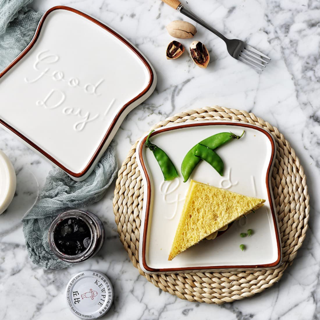 NestasiaSet of 2 White Ceramic Bread-Shaped Serving Plates - Perfect for Tea Time Snacks, Sandwiche
