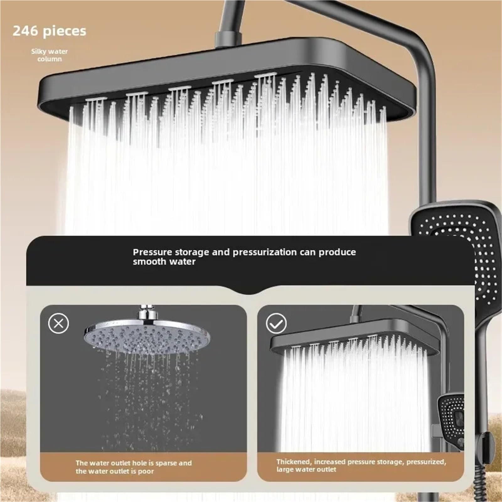 Soffione doccia a pioggia pressurizzato, grande spray per la massima esperienza in bagno, soffione per uso domestico ad alto flusso per doccia a pioggia di lusso