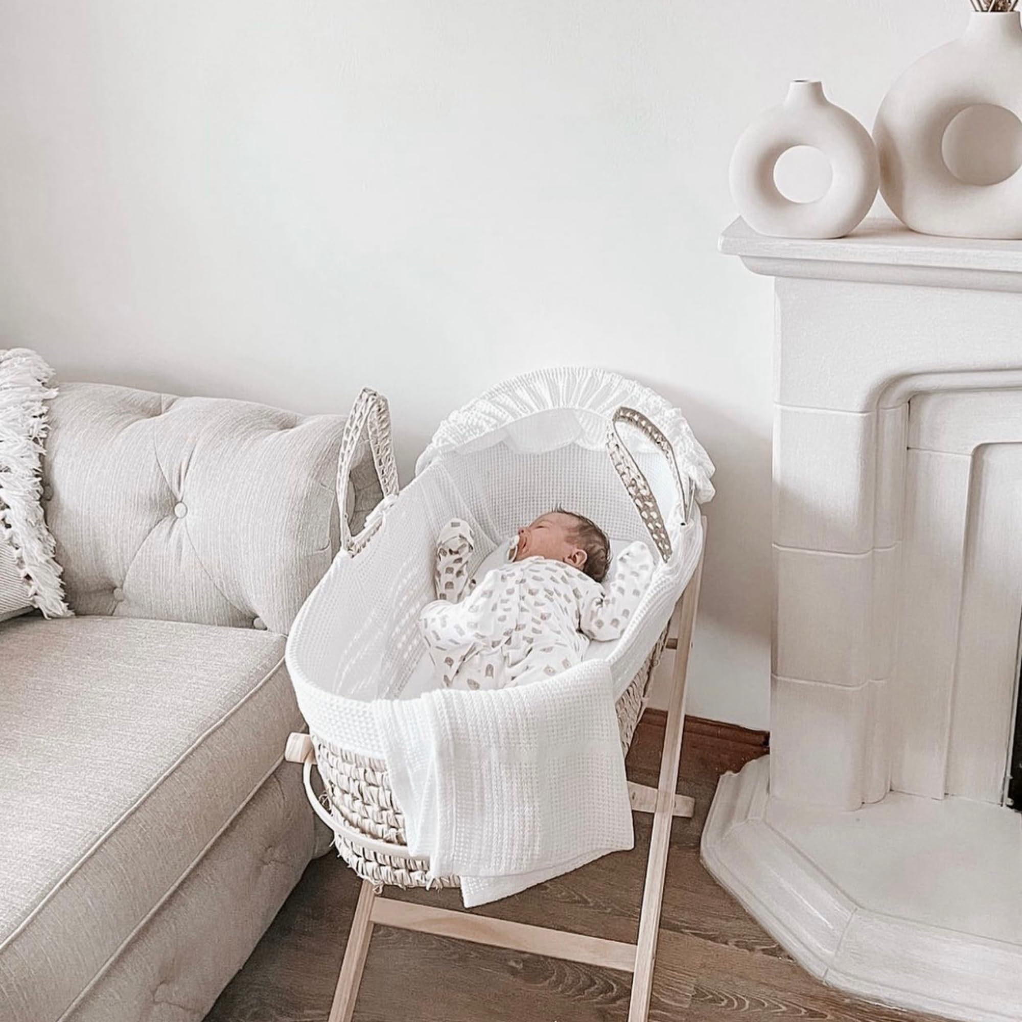 Clair de Lune Culla in palma a nido d'ape con supporto pieghevole naturale, 75 x 28 cm, colore: bianco