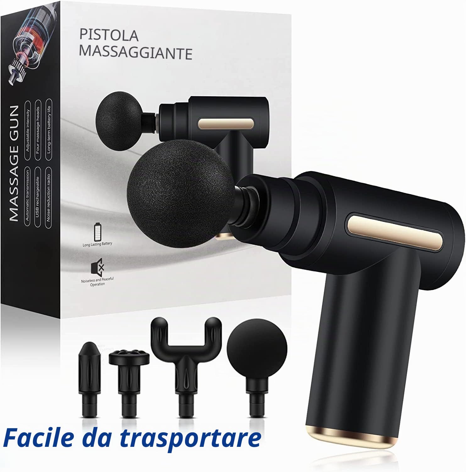 Pistola Massaggio Muscolare, Uplayteck Mini Pistola Massaggiante Portatile, Massaggiatore Regolabile per Tessuti Profondi, Massage Gun con 6 Velocità per Rilassare i Muscoli Alleviare il Dolore, Nero