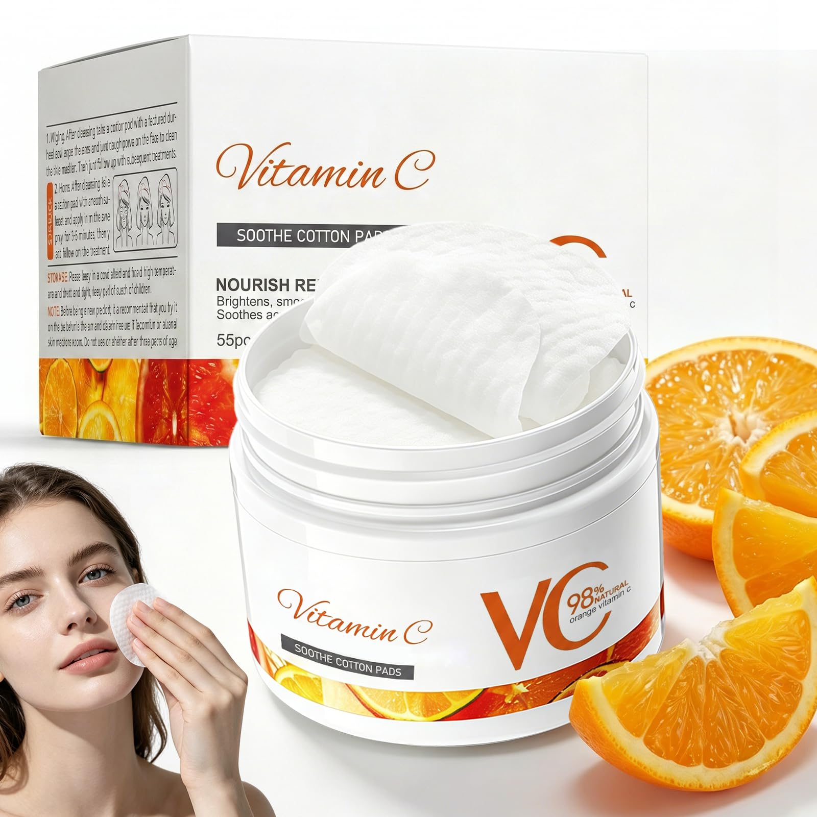 Vitamine C Niacinamide Pads 55 Pièces, Nettoyant Visage Corps, Tampons Exfoliants Doux, Hydrate et Équilibre l'huile de la Peau et l'eau, Unifie le Teint, Pour La Majorité Des Types De Peau