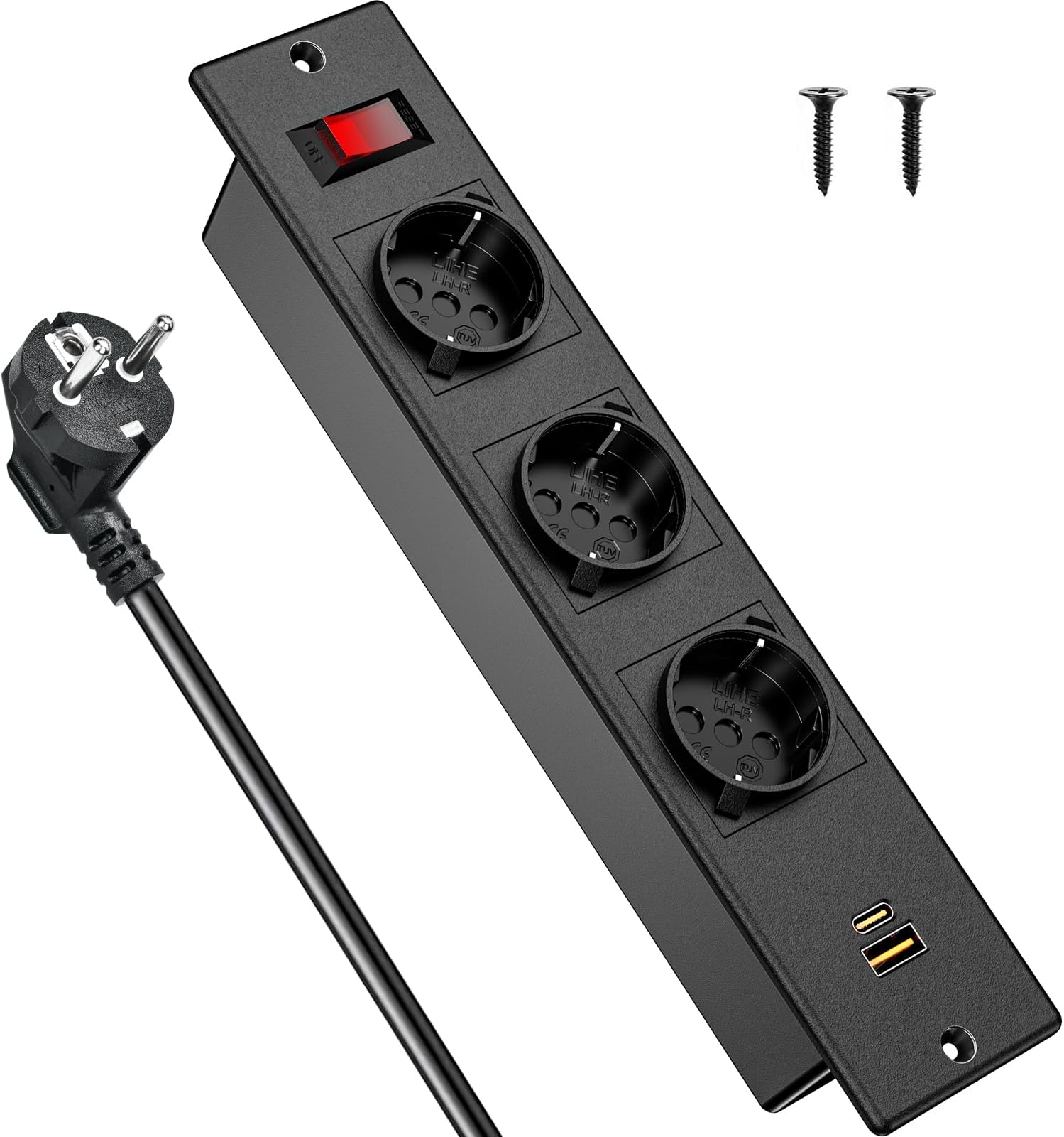 ApkezelRecessed Table Socket with 1 USB A and 1 Type-C, Socket Recessed Socket with 3 Sockets, Desktop Socket, Recessed Power Strip with 2 m Cable, for Table, Countertop, Kitchen Furniture