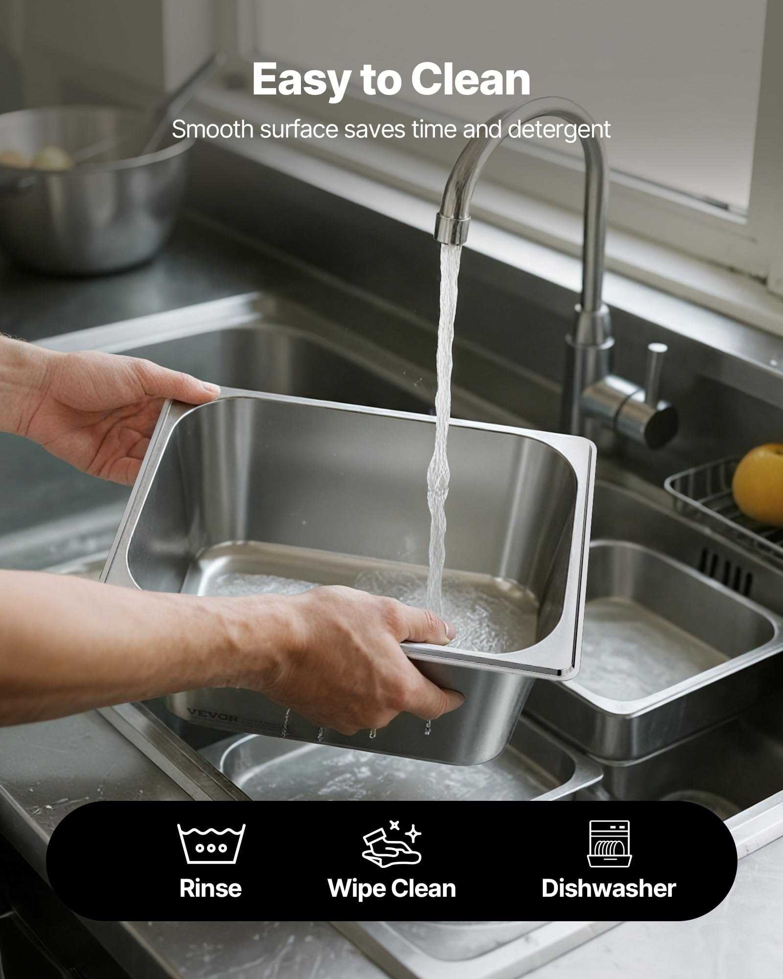 VEVOR Recipiente Gastronorm Reutilizable para Hotel 1/2 Tamaño, Paquete de 2, 9 L, Bandeja de Empanado de Acero Inoxidable con Tapa para Bufé de Fiestas, 325 x 265 x 149 mm, -4 °C a 260 °C, Plata