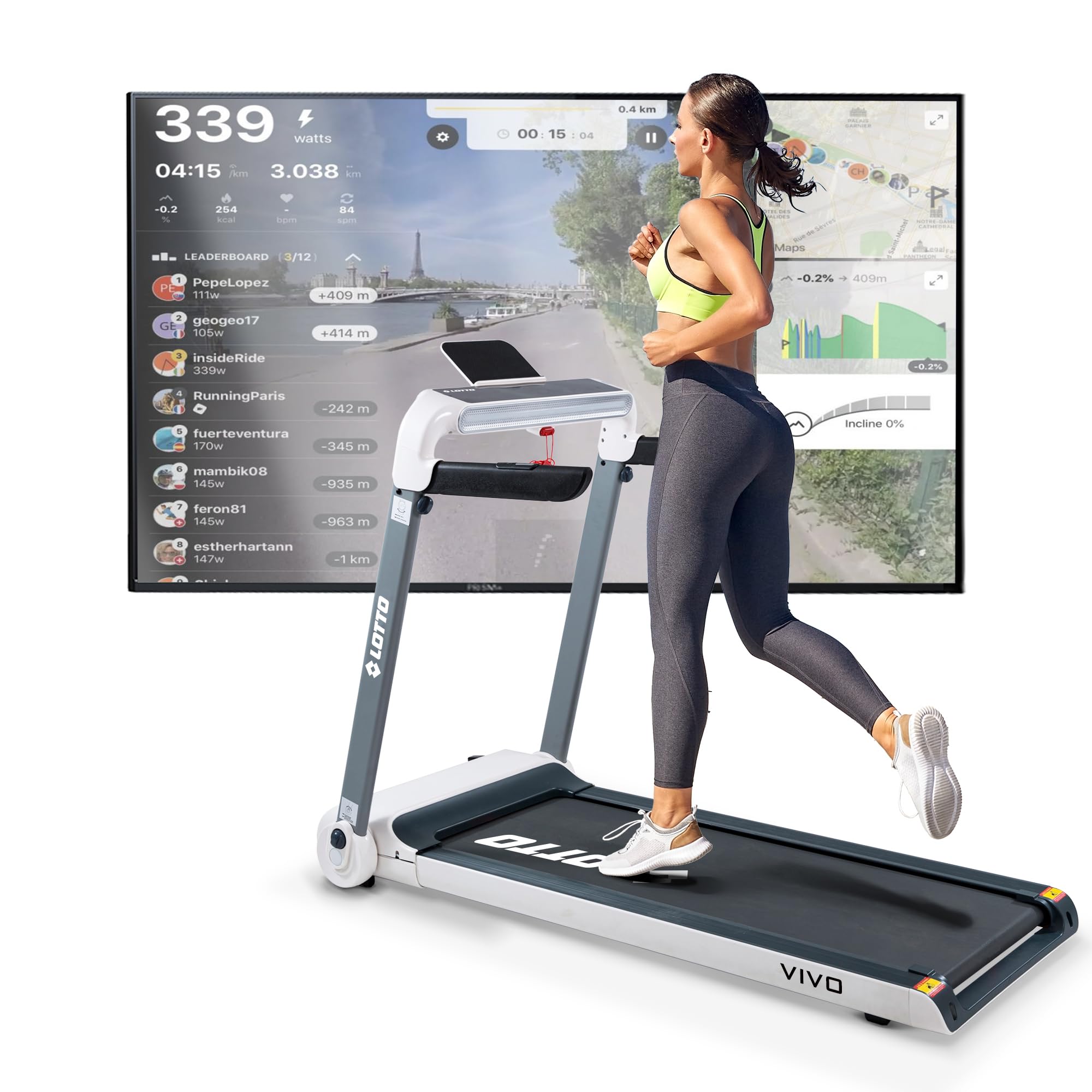 LOTTO Vivo Foldable Electric Treadmill, front view.
