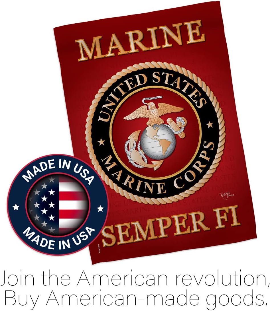 Marine Corps House Flag - 2 pcs Pack Armed Forces USMC Semper Fi United State American Military Veteran Retire Official - Decoration Banner Small Garden Yard Gift Double-Sided Made in USA 28 X 40