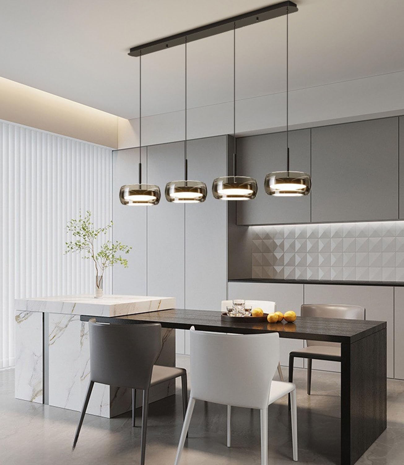 Bellastein Moderne LED Pendelleuchte Kristall Glas Hängelampe Esstischlampe, Led Hängeleuchte Dimmbar Mit Fernbedienung, Höhenverstellbar für Kücheninsel Büro Esszimmer Küche Deckenlampe (4-Lichter)