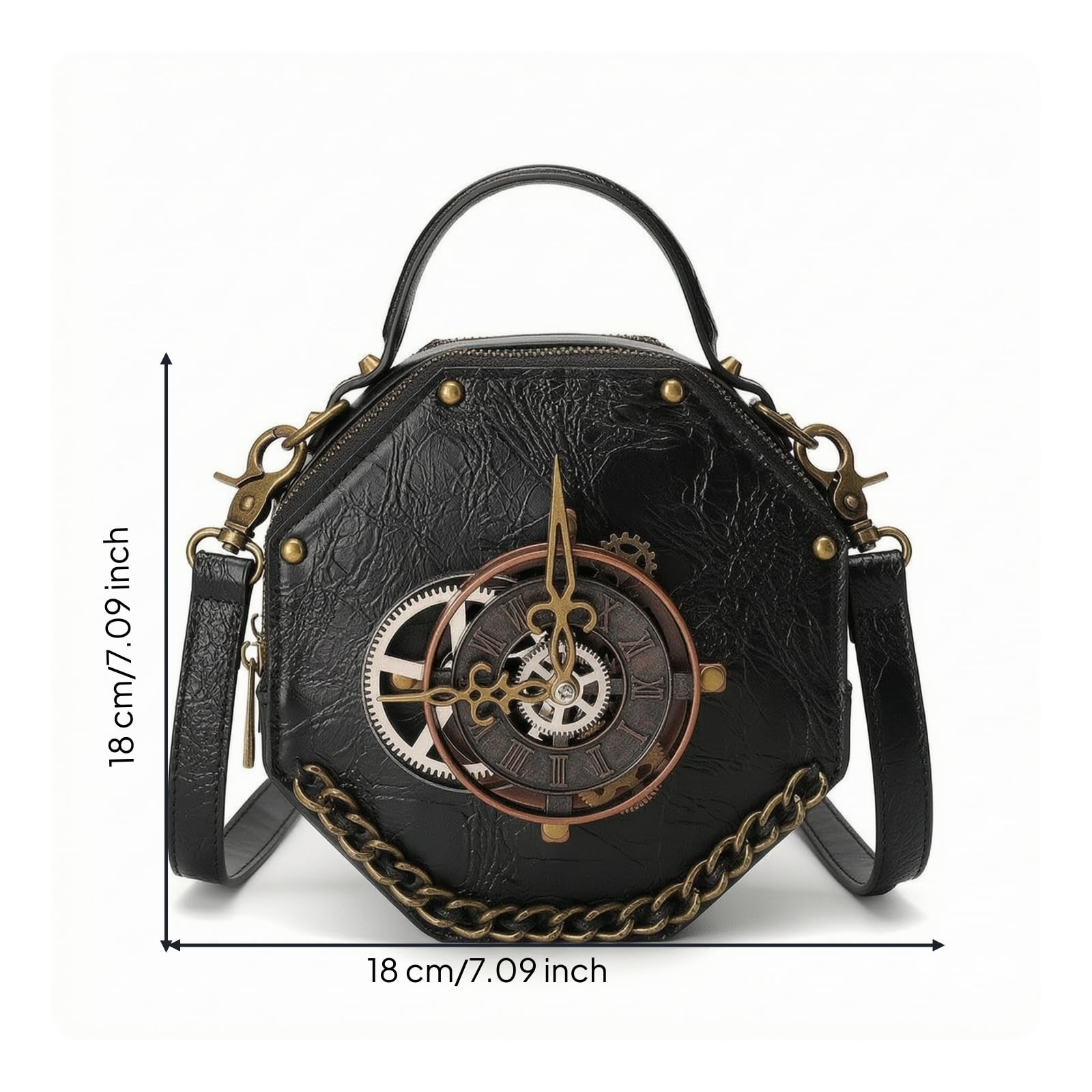 rockible Bolso Bandolera Mujer Octogonal Bolso Hombro Cartera Bolso Mano Piel Sintética con Textura Arrugada y Cadena Decorativa Cierre Seguro con Cremallera