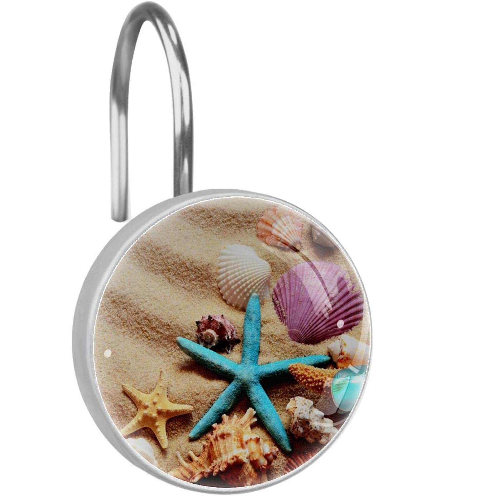 Crochets pour rideau de douche lot de 12 anneaux inox decor ocean