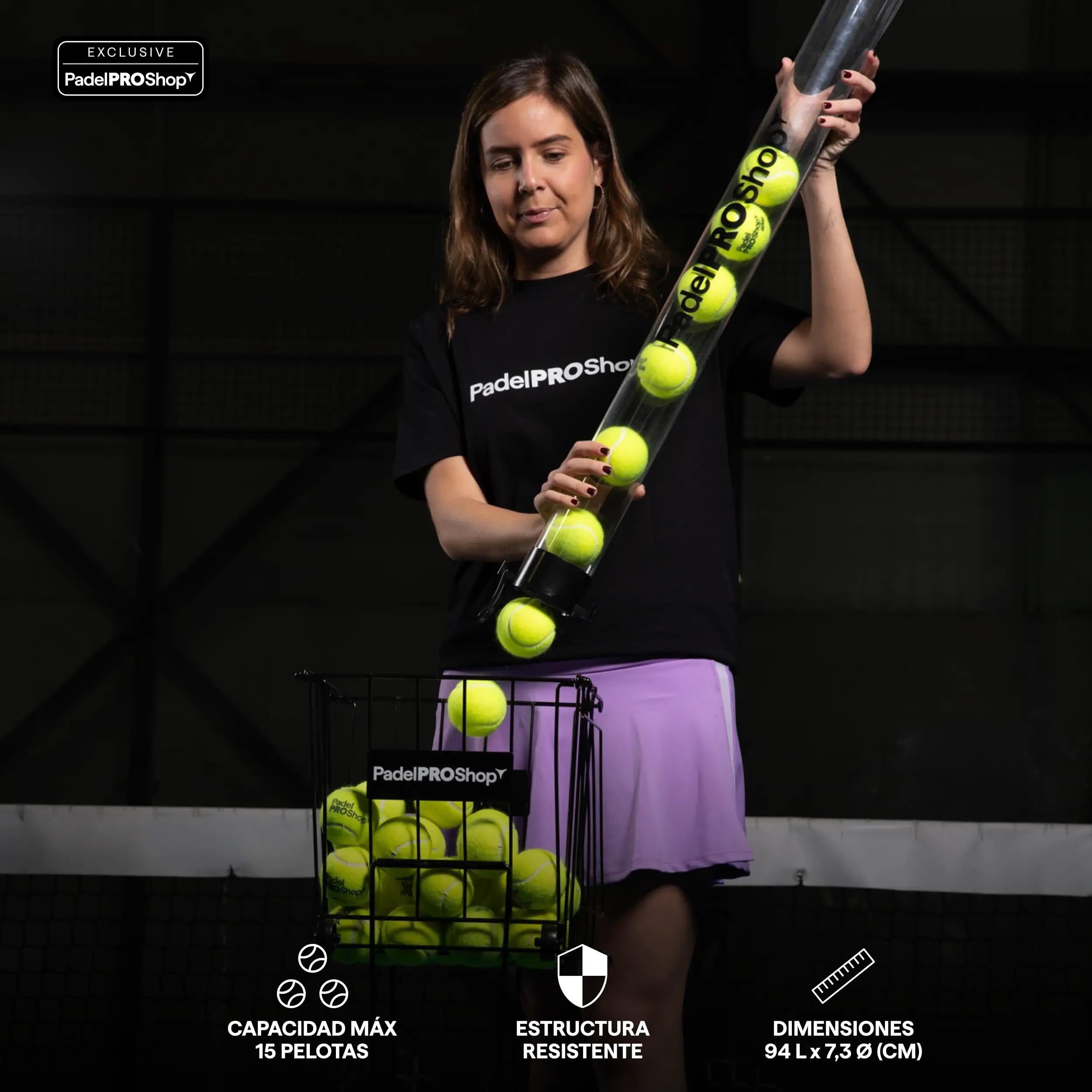 Padel Pro Shop Tubo Recogepelotas de Pádel Transparente 2026 - Recogedor de Pelotas con Capacidad para 15 Bolas, Diseño Ergonómico y Resistente para Entrenamiento Profesional